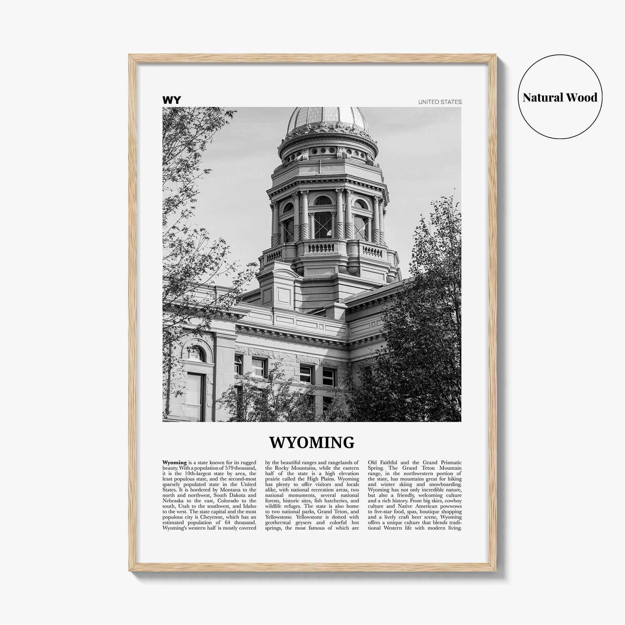 Wyoming Print Black and White No 3, Wyoming Wall Art, Wyoming Poster, Wyoming Photo, Wyoming Wall Décor, Wyoming Map, United States