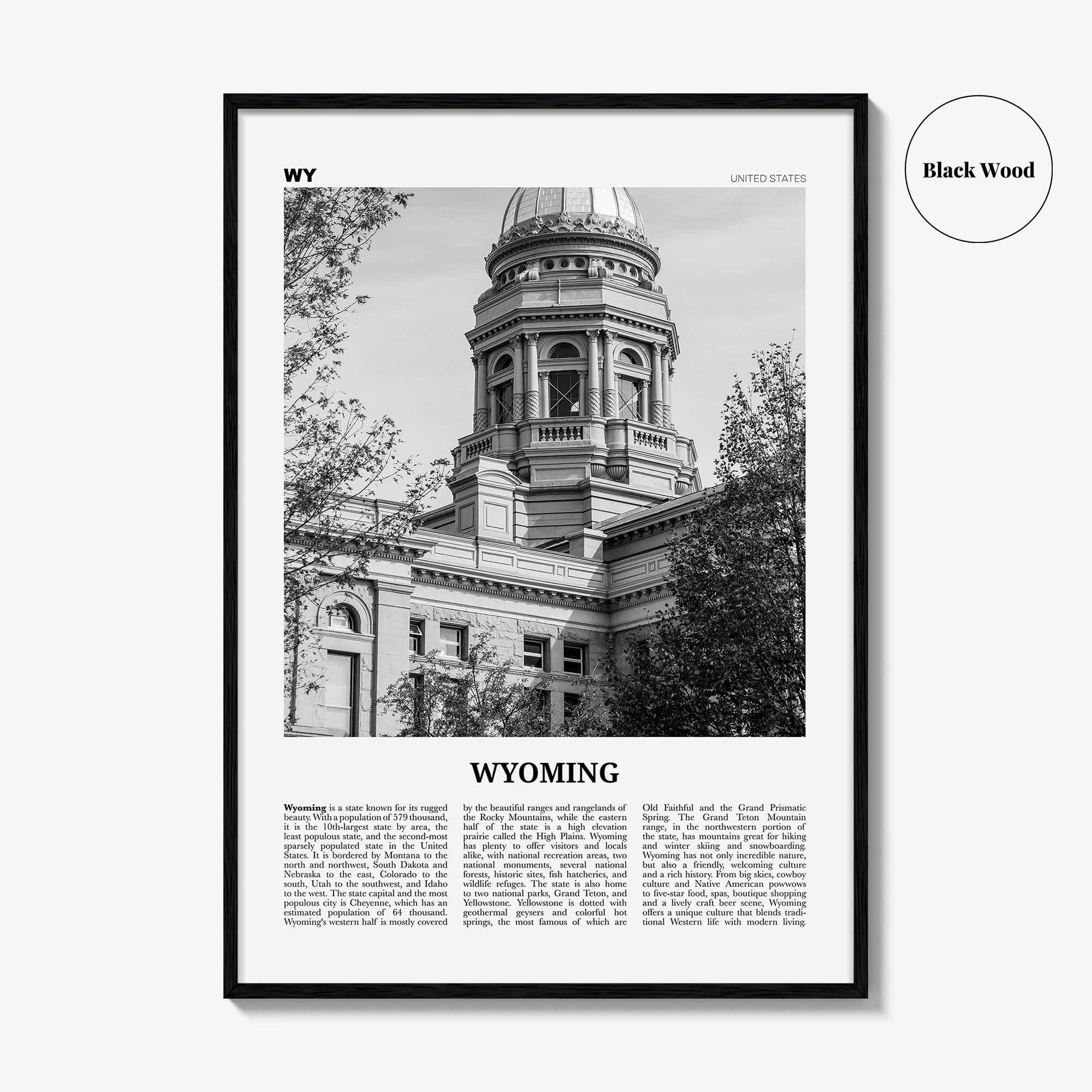 Wyoming Print Black and White No 3, Wyoming Wall Art, Wyoming Poster, Wyoming Photo, Wyoming Wall Décor, Wyoming Map, United States