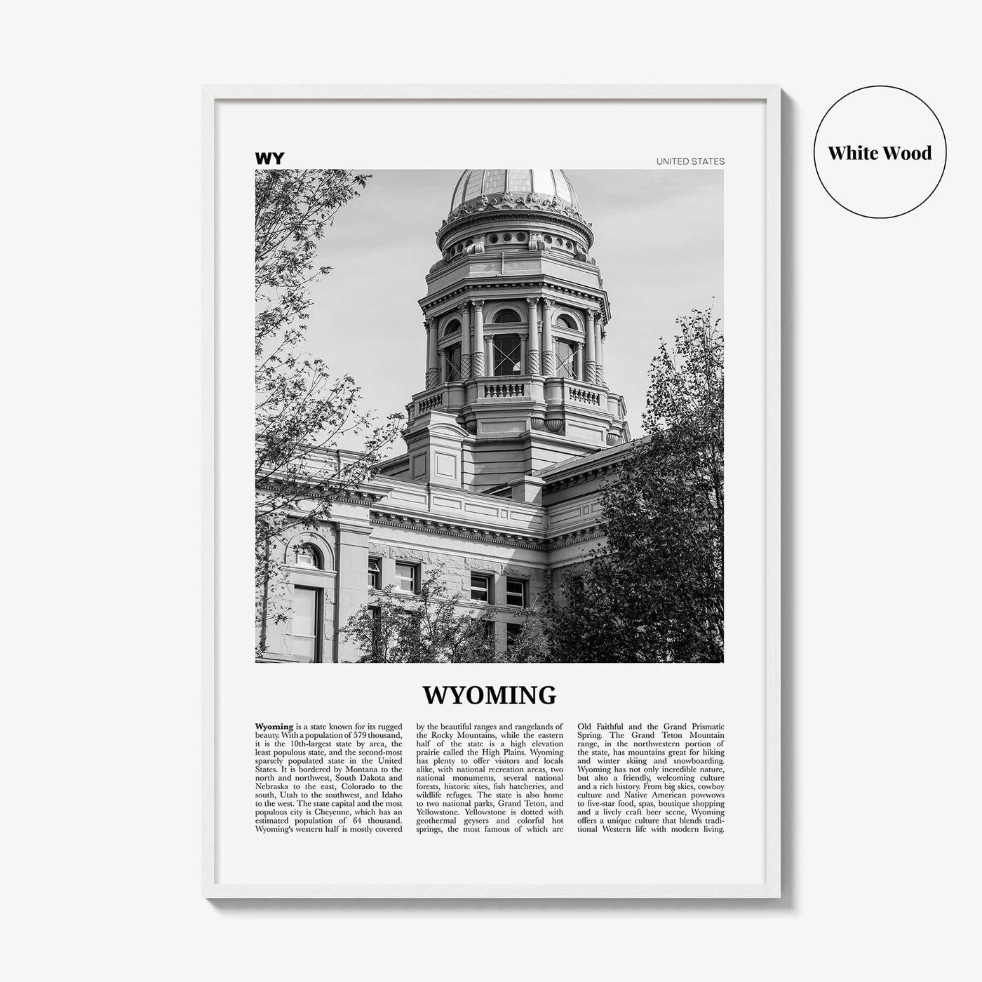 Wyoming Print Black and White No 3, Wyoming Wall Art, Wyoming Poster, Wyoming Photo, Wyoming Wall Décor, Wyoming Map, United States