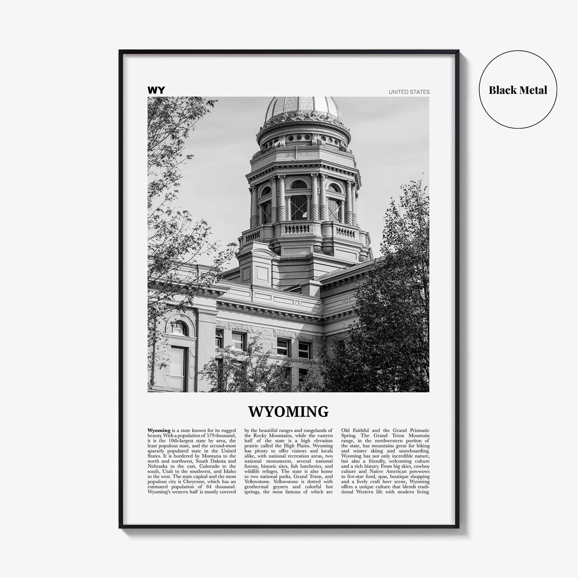 Wyoming Print Black and White No 3, Wyoming Wall Art, Wyoming Poster, Wyoming Photo, Wyoming Wall Décor, Wyoming Map, United States