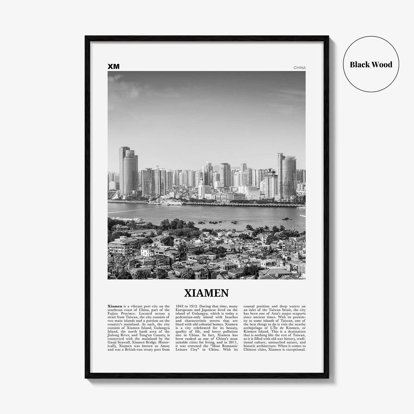 Xiamen Print Black and White, Xiamen Wall Art, Xiamen Poster, Xiamen Photo, Xiamen Wall Décor, Xiamen Map, China