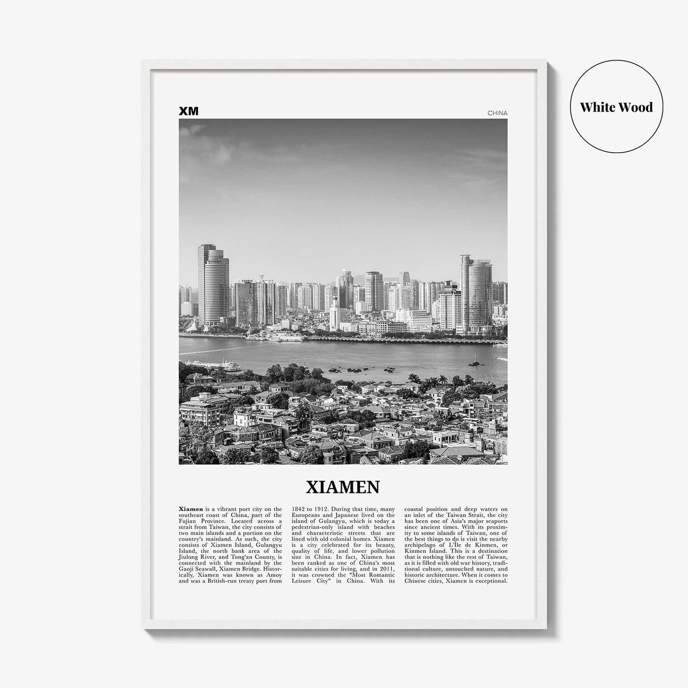Xiamen Print Black and White, Xiamen Wall Art, Xiamen Poster, Xiamen Photo, Xiamen Wall Décor, Xiamen Map, China