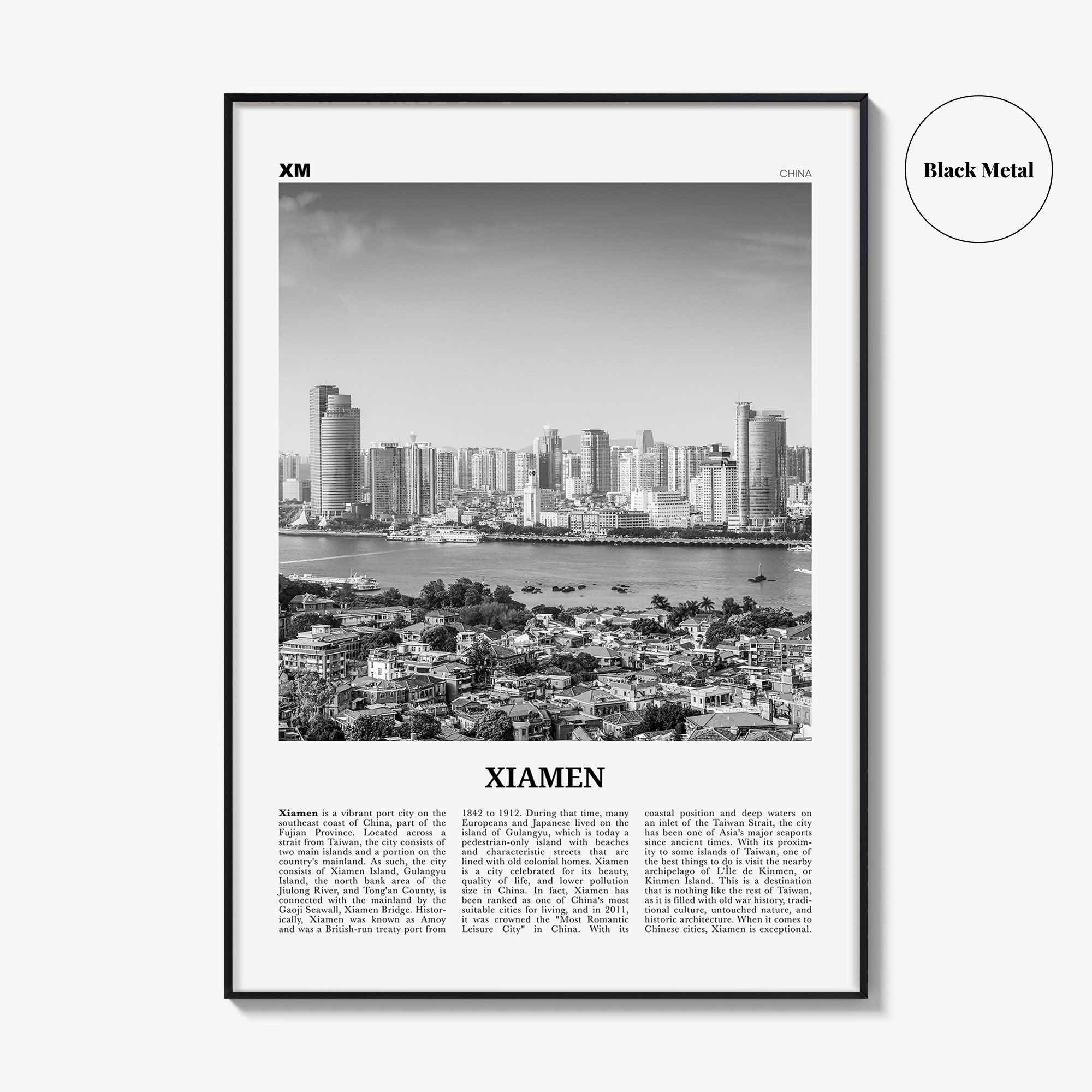 Xiamen Print Black and White, Xiamen Wall Art, Xiamen Poster, Xiamen Photo, Xiamen Wall Décor, Xiamen Map, China