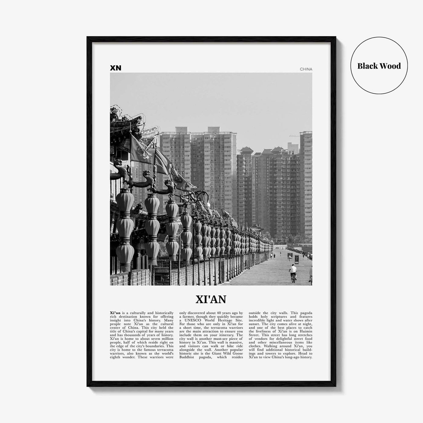 Xian Print Black and White, Xi'an Wall Art, Xi'an Poster, Xi'an Photo, Xi'an Wall Décor, Xi'an Map, China