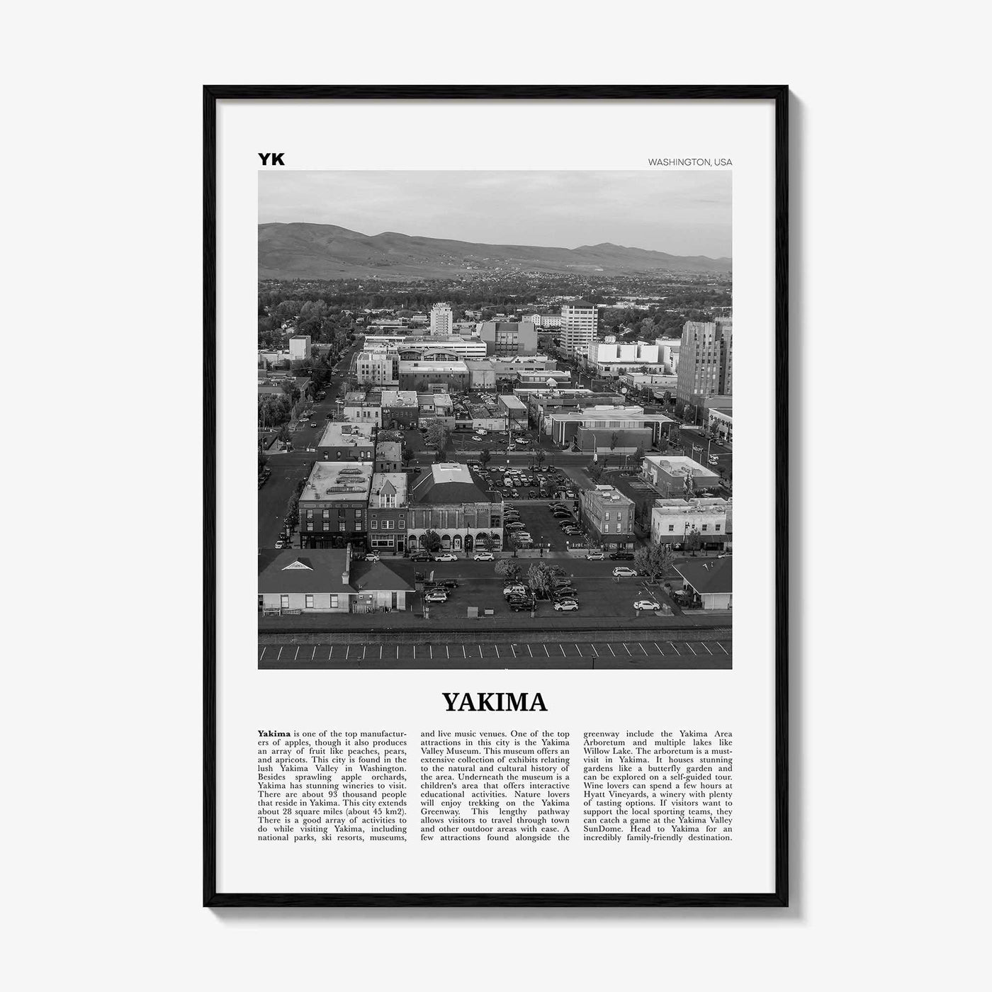 Yakima Print Black and White, Yakima Wall Art, Yakima Poster, Yakima Photo, Yakima Wall Décor, Yakima Map, Washington, USA