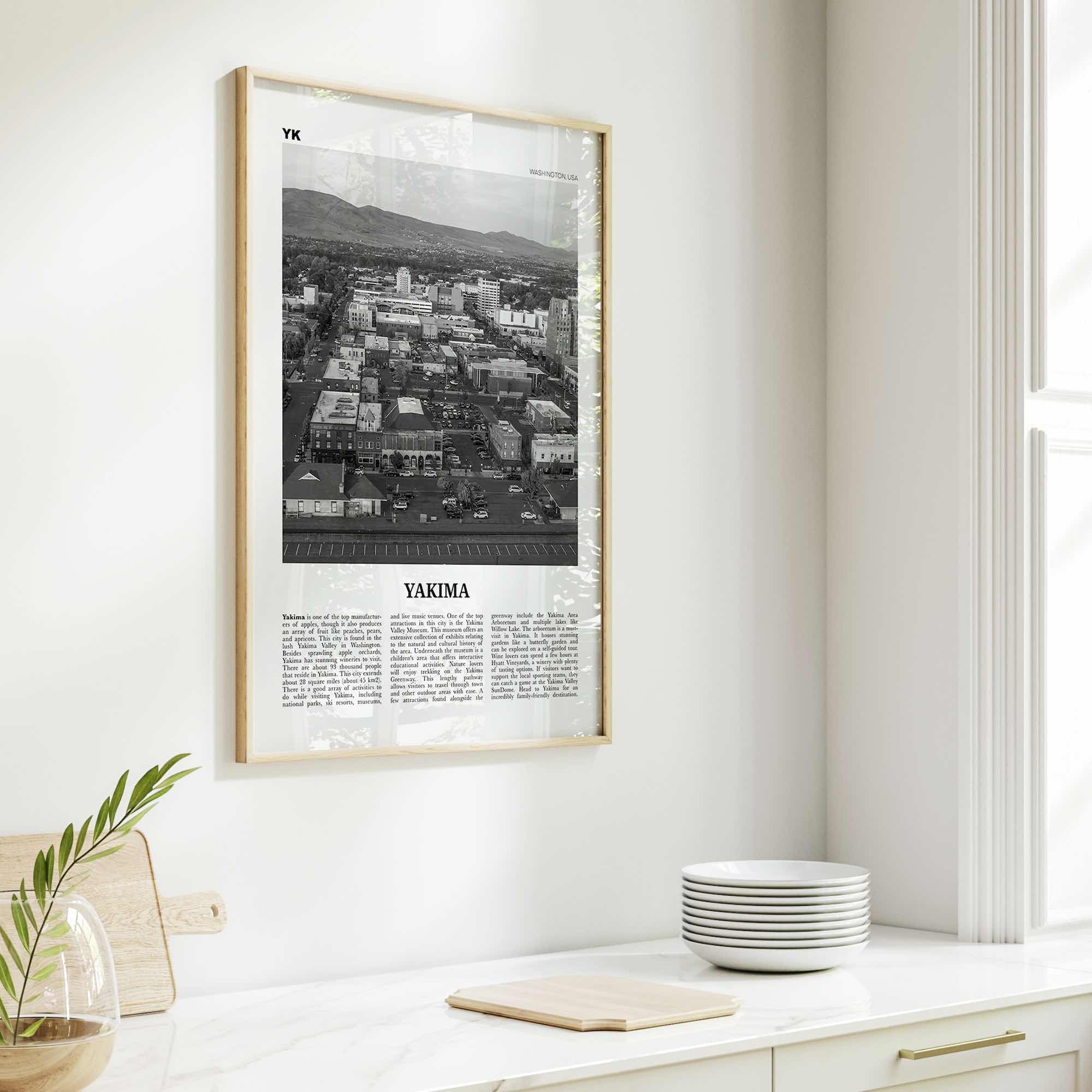 Yakima Print Black and White, Yakima Wall Art, Yakima Poster, Yakima Photo, Yakima Wall Décor, Yakima Map, Washington, USA