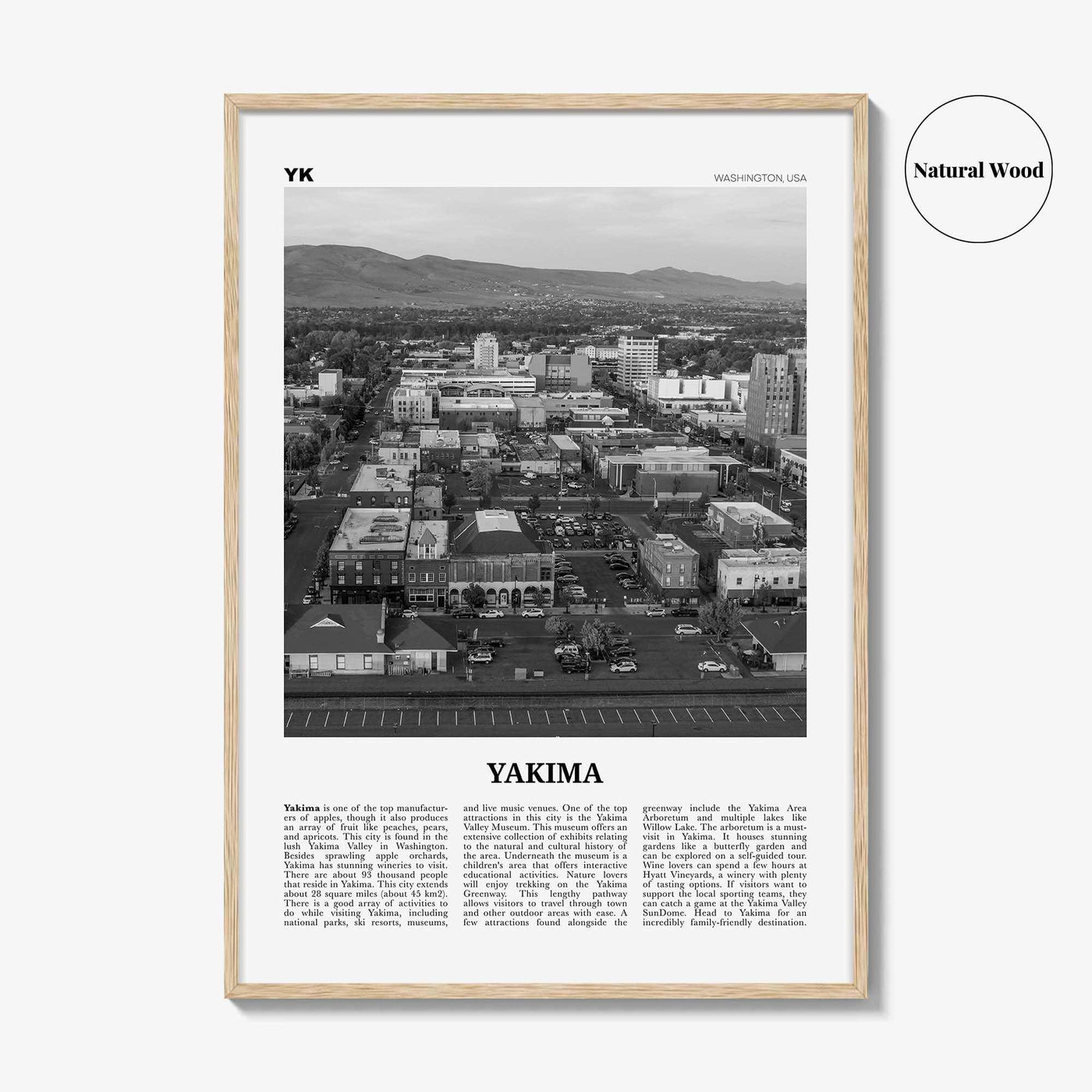 Yakima Print Black and White, Yakima Wall Art, Yakima Poster, Yakima Photo, Yakima Wall Décor, Yakima Map, Washington, USA