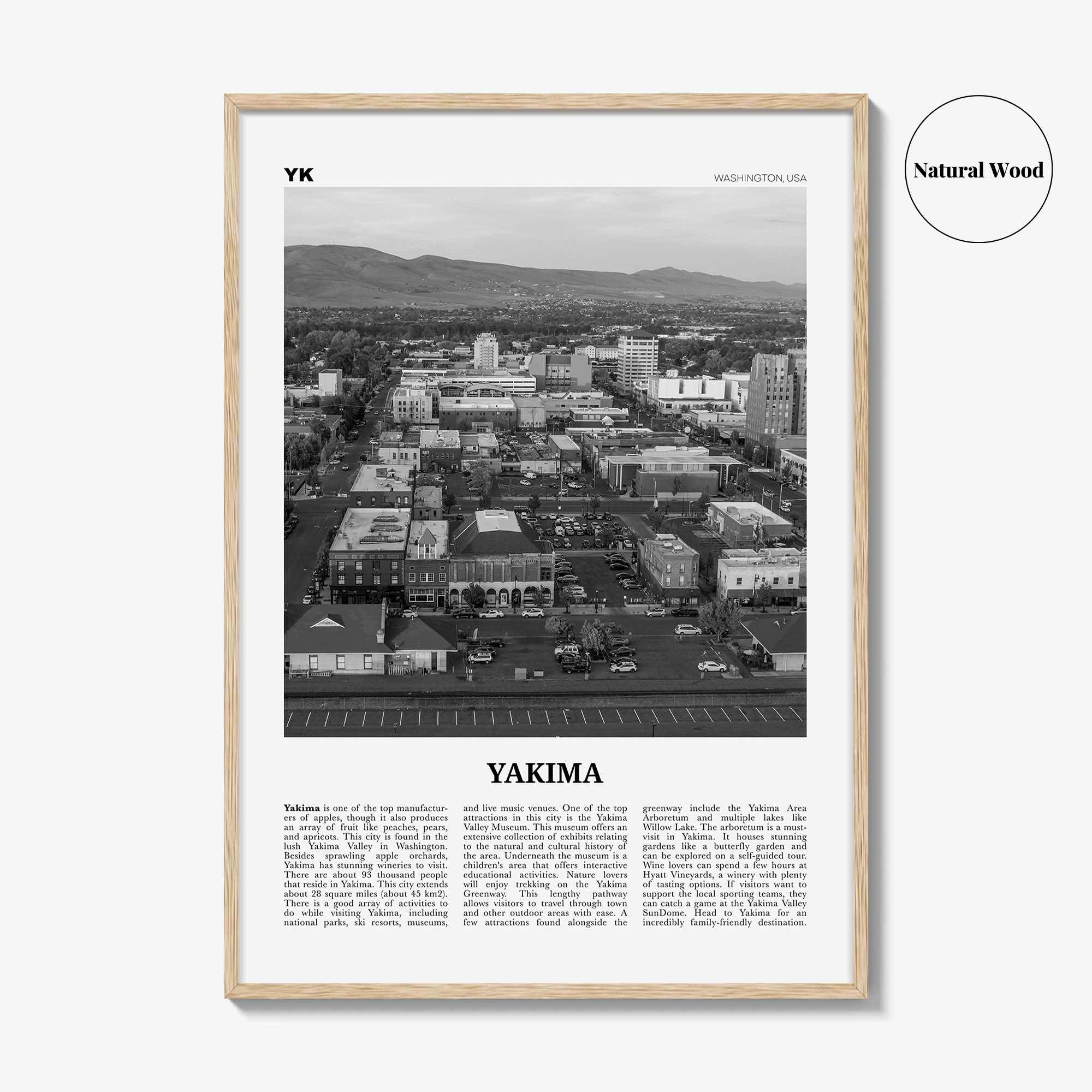 Yakima Print Black and White, Yakima Wall Art, Yakima Poster, Yakima Photo, Yakima Wall Décor, Yakima Map, Washington, USA