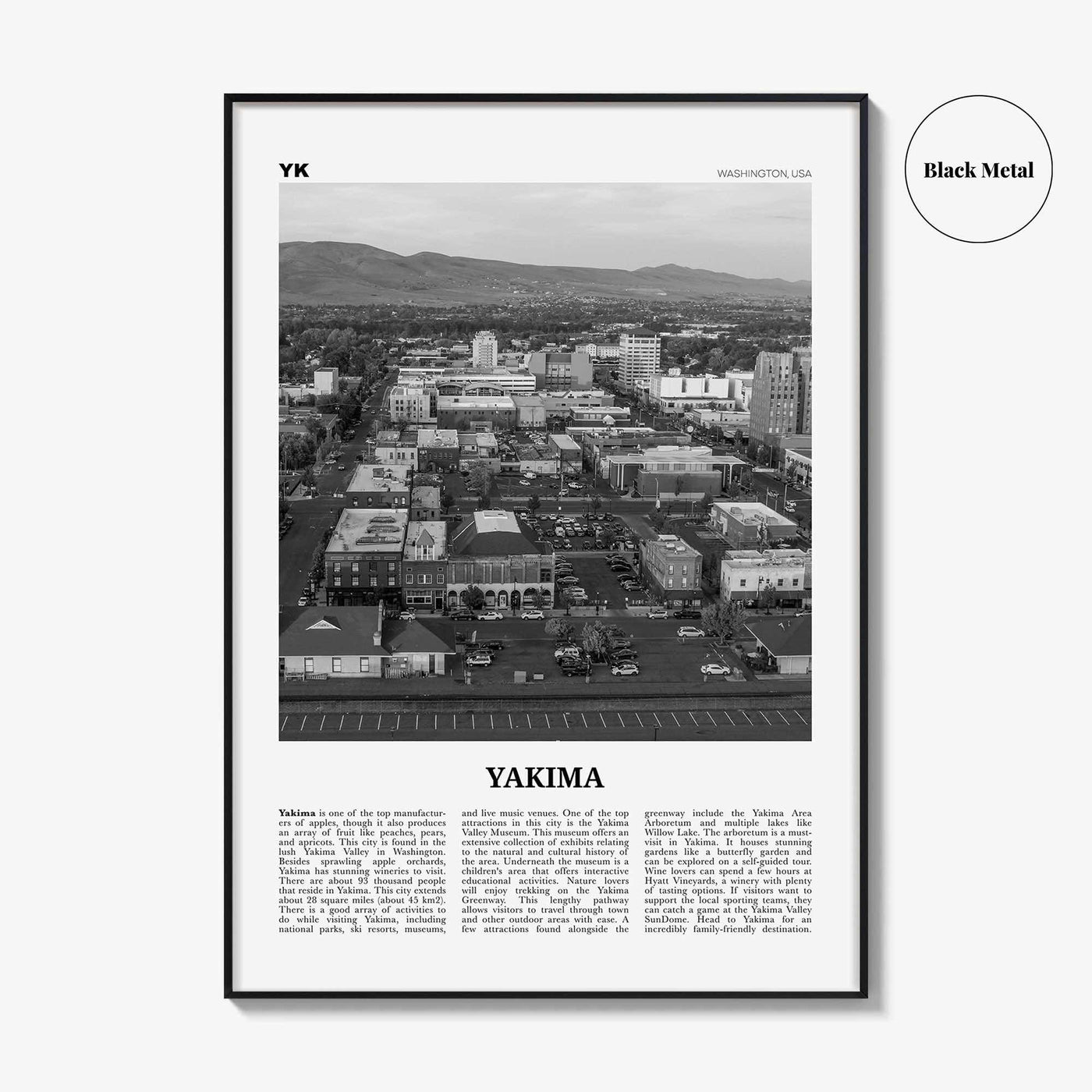 Yakima Print Black and White, Yakima Wall Art, Yakima Poster, Yakima Photo, Yakima Wall Décor, Yakima Map, Washington, USA