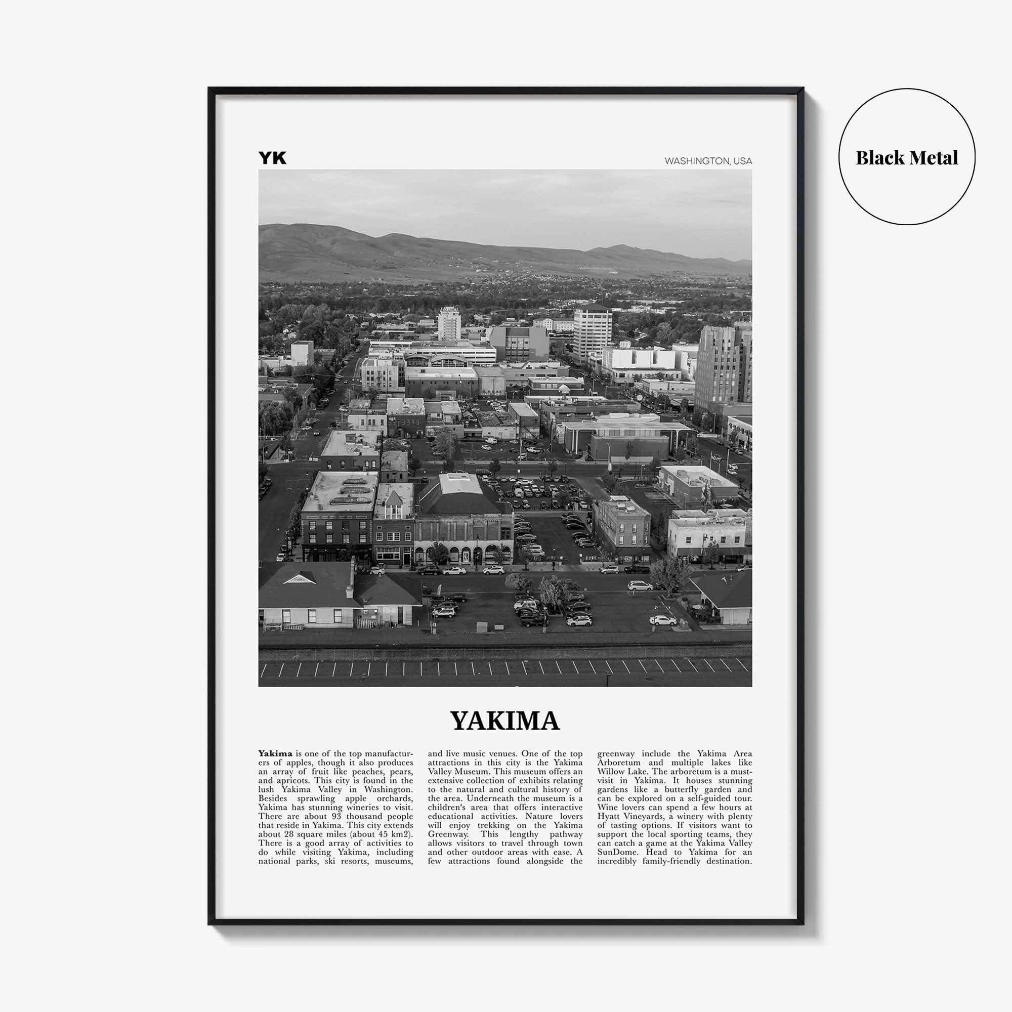 Yakima Print Black and White, Yakima Wall Art, Yakima Poster, Yakima Photo, Yakima Wall Décor, Yakima Map, Washington, USA