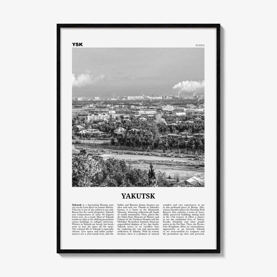 Yakutsk Print Black and White, Yakutsk Wall Art, Yakutsk Poster, Yakutsk Photo, Yakutsk Map, Yakutsk Wall Decor, Russia, Якутск