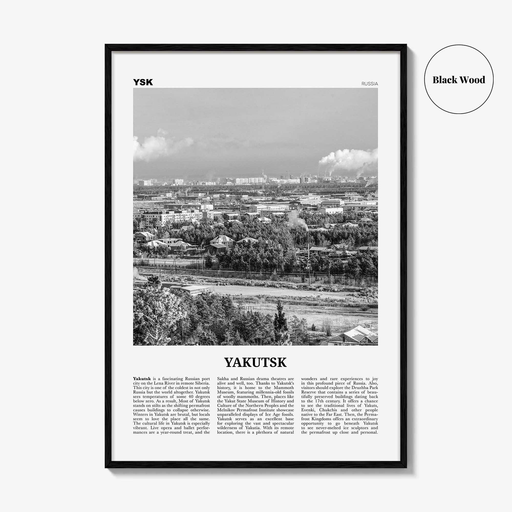 Yakutsk Print Black and White, Yakutsk Wall Art, Yakutsk Poster, Yakutsk Photo, Yakutsk Map, Yakutsk Wall Decor, Russia, Якутск