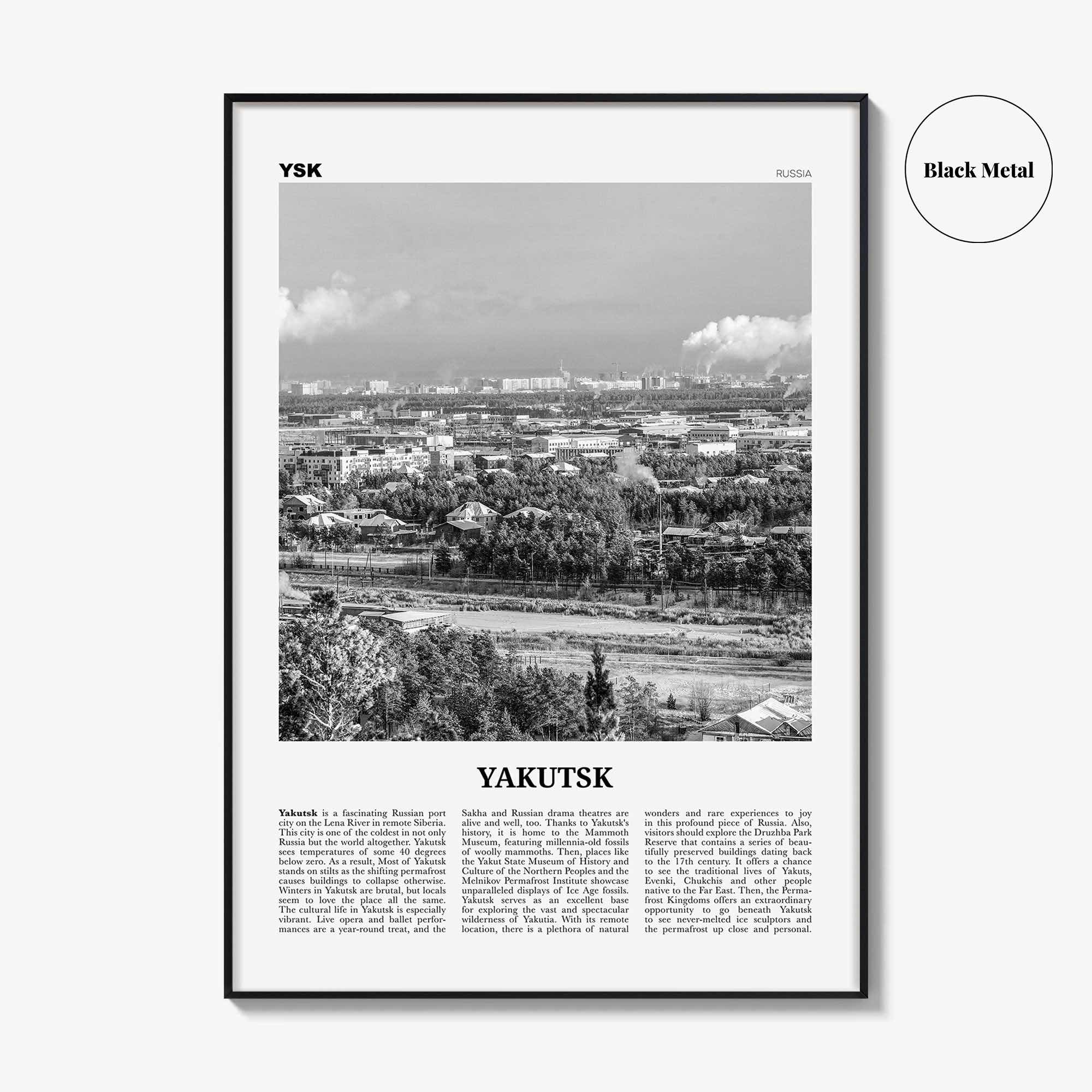 Yakutsk Print Black and White, Yakutsk Wall Art, Yakutsk Poster, Yakutsk Photo, Yakutsk Map, Yakutsk Wall Decor, Russia, Якутск