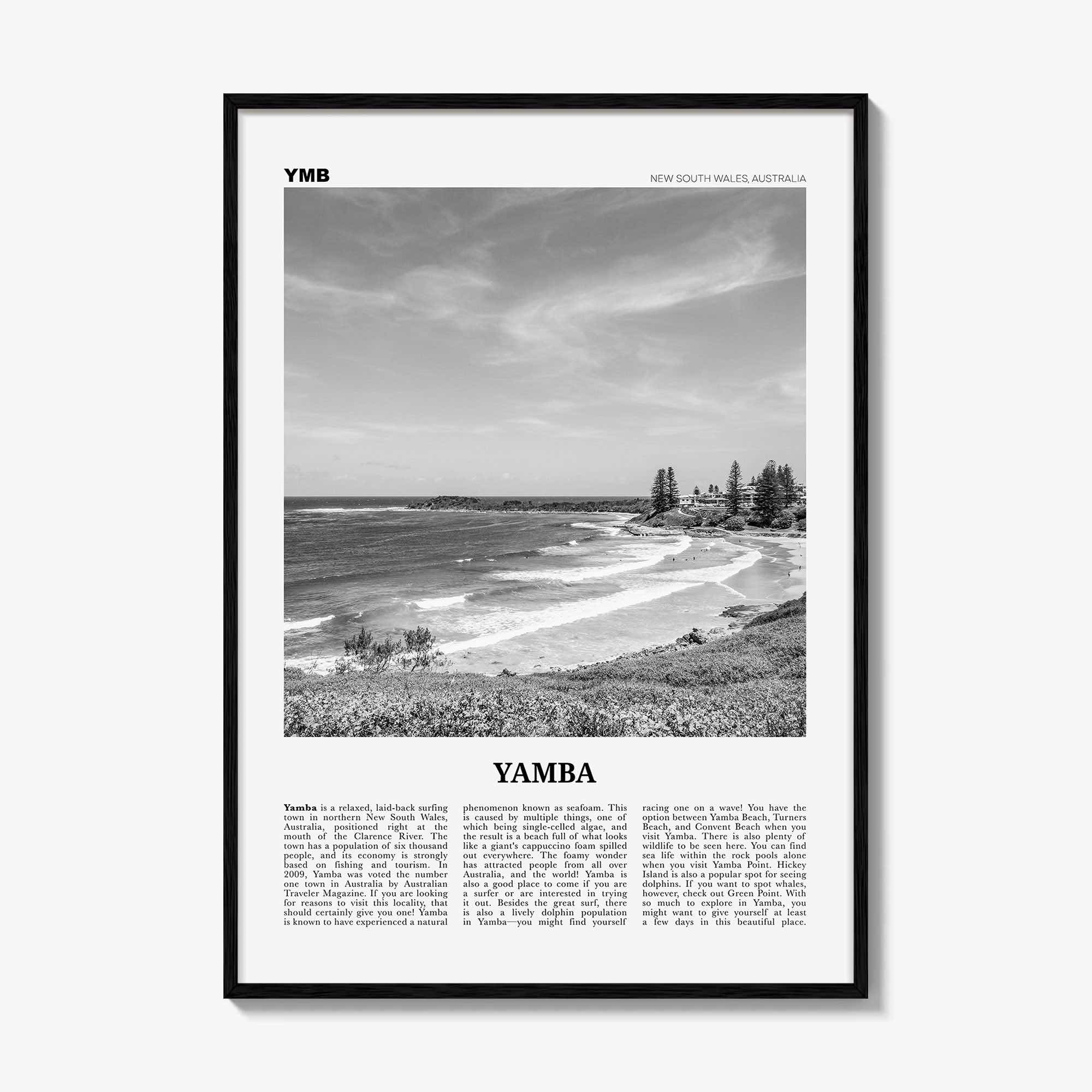 Yamba Print Black and White, Yamba Wall Art, Yamba Poster, Yamba Photo, Yamba Wall Décor, New South Wales, Australia