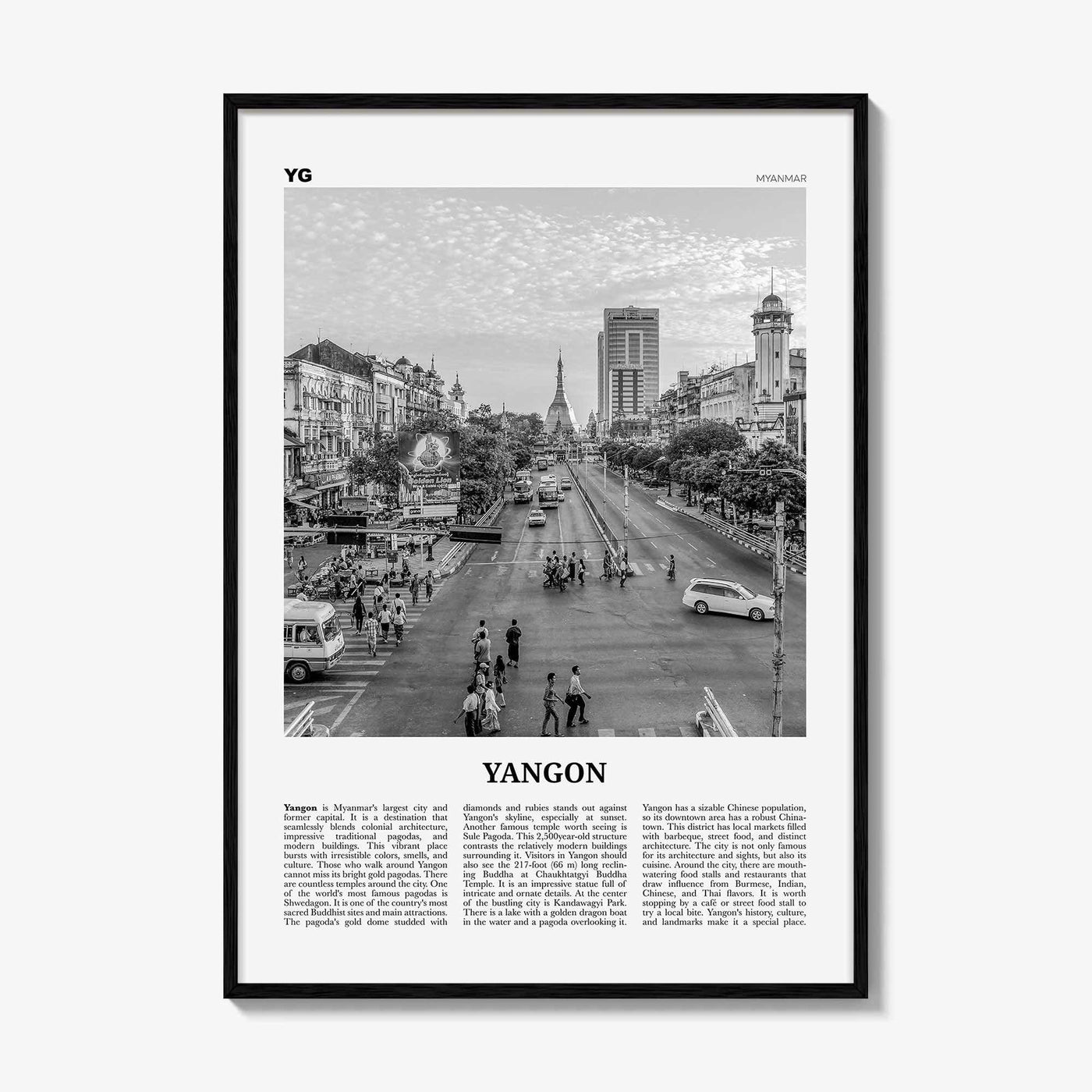 Yangon Print Black and White, Yangon Wall Art, Yangon Poster, Yangon Photo, Yangon Wall Décor, Yangon Map, Myanmar