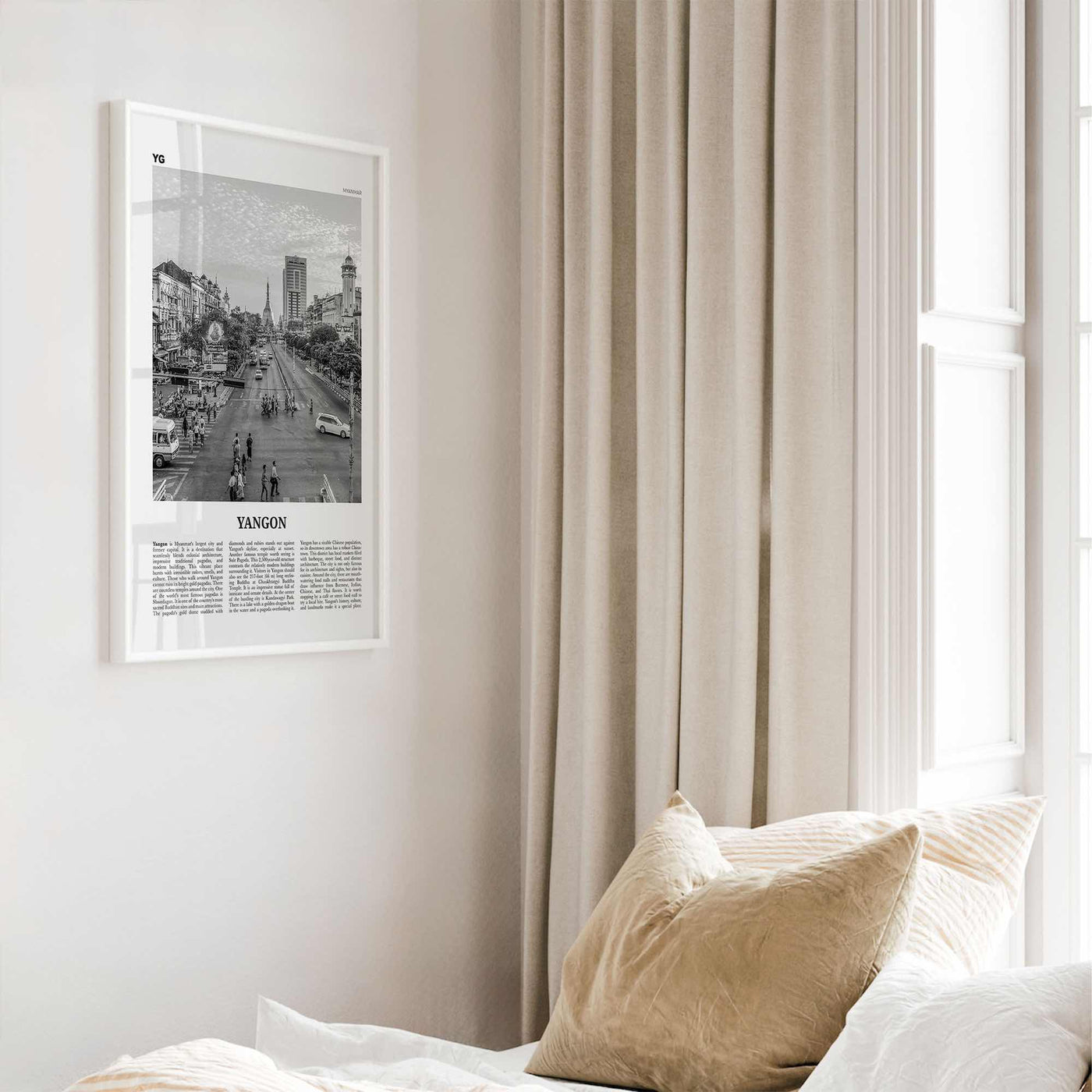 Yangon Print Black and White, Yangon Wall Art, Yangon Poster, Yangon Photo, Yangon Wall Décor, Yangon Map, Myanmar