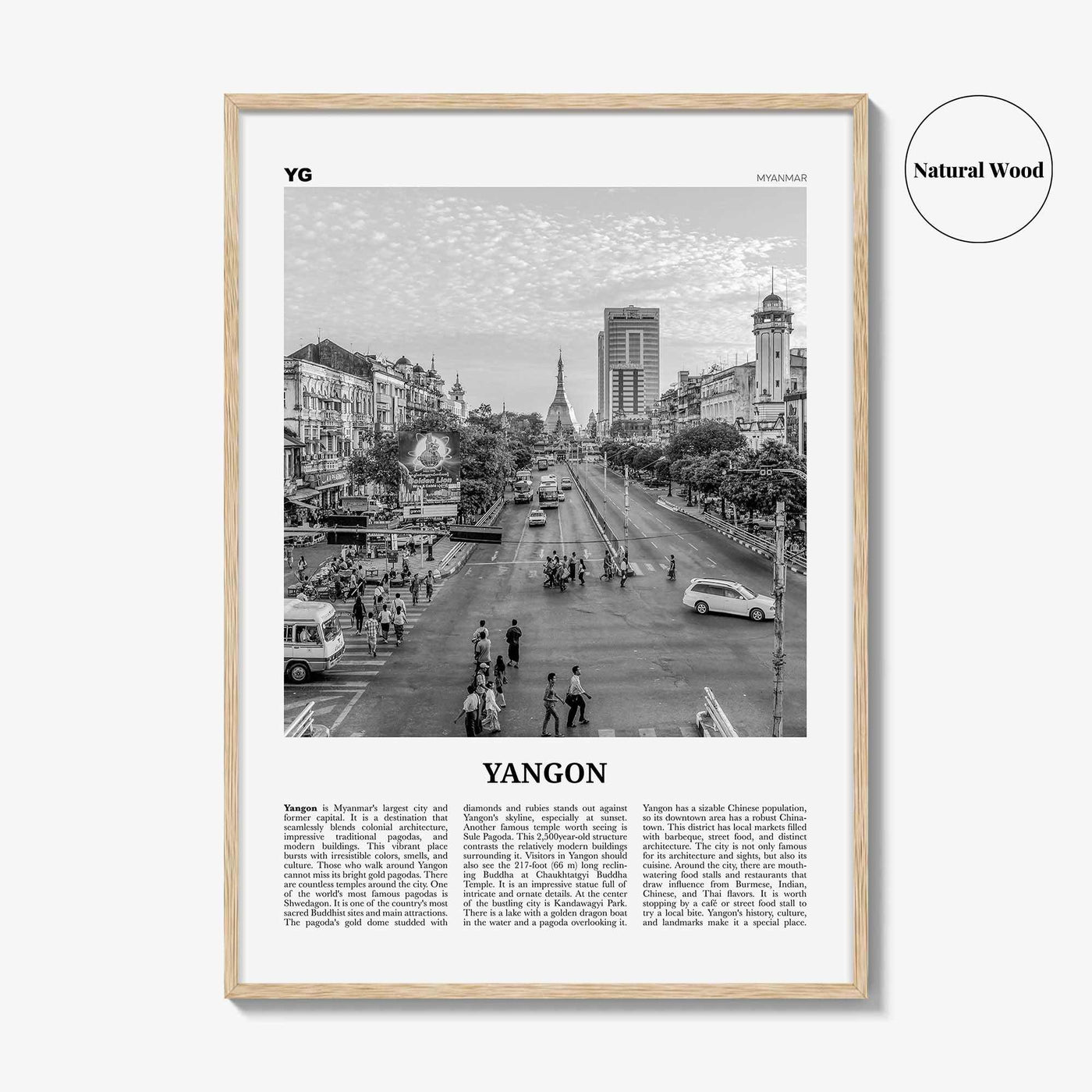 Yangon Print Black and White, Yangon Wall Art, Yangon Poster, Yangon Photo, Yangon Wall Décor, Yangon Map, Myanmar