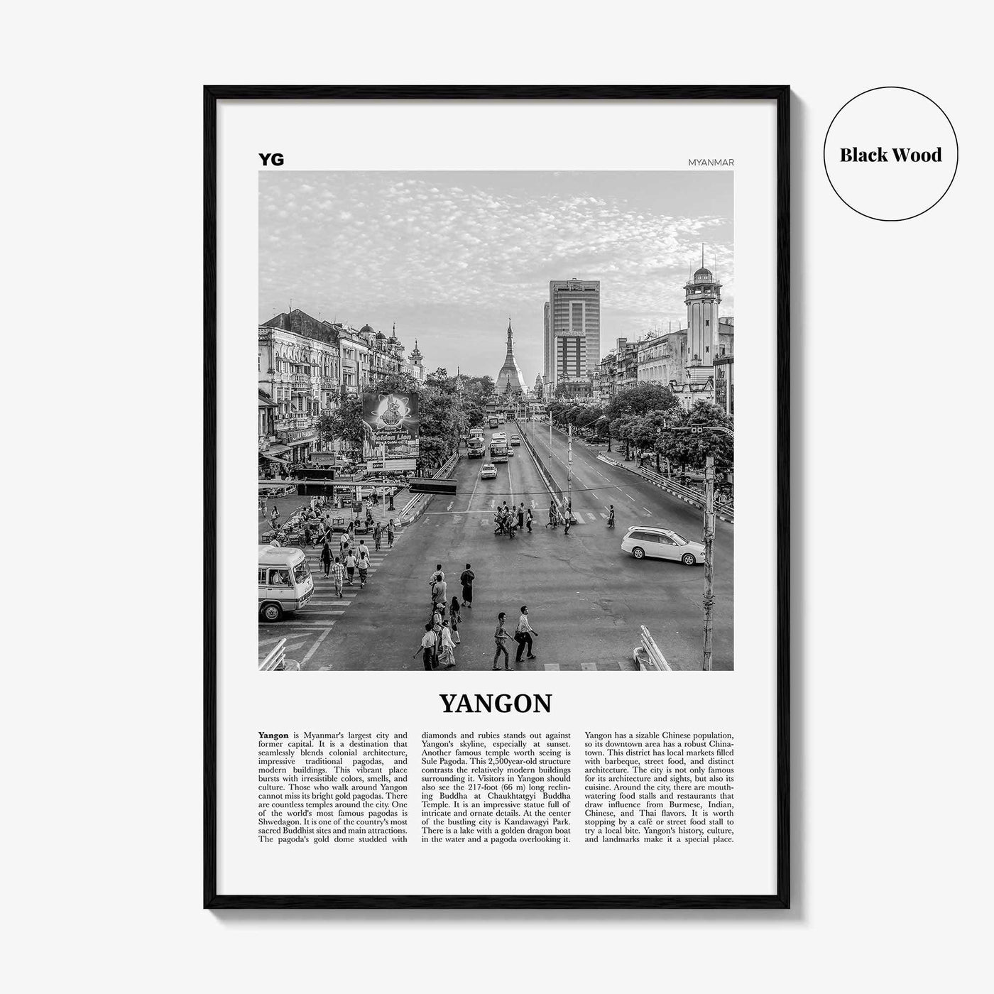 Yangon Print Black and White, Yangon Wall Art, Yangon Poster, Yangon Photo, Yangon Wall Décor, Yangon Map, Myanmar