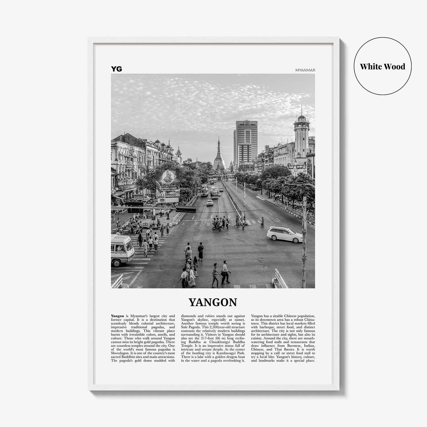 Yangon Print Black and White, Yangon Wall Art, Yangon Poster, Yangon Photo, Yangon Wall Décor, Yangon Map, Myanmar