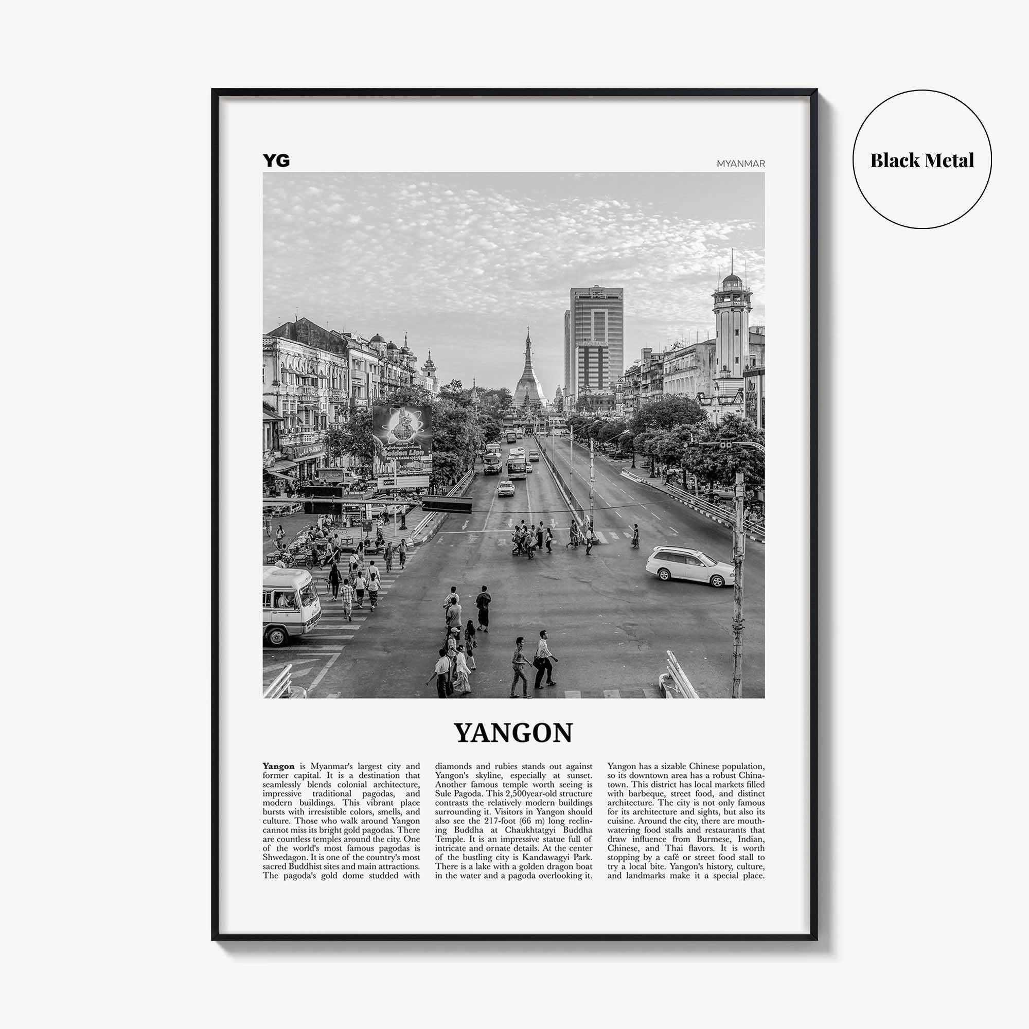 Yangon Print Black and White, Yangon Wall Art, Yangon Poster, Yangon Photo, Yangon Wall Décor, Yangon Map, Myanmar