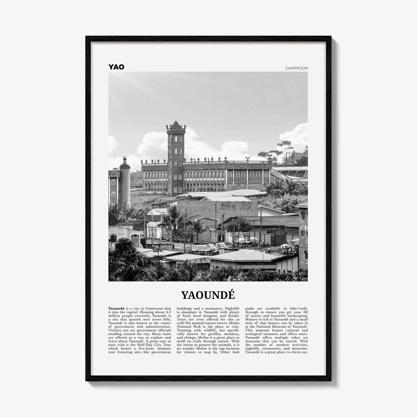 Yaounde Print Black and White, Yaoundé Wall Art, Yaoundé Poster, Yaoundé Photo, Yaoundé Wall Décor, Cameroon Poster Print, Africa