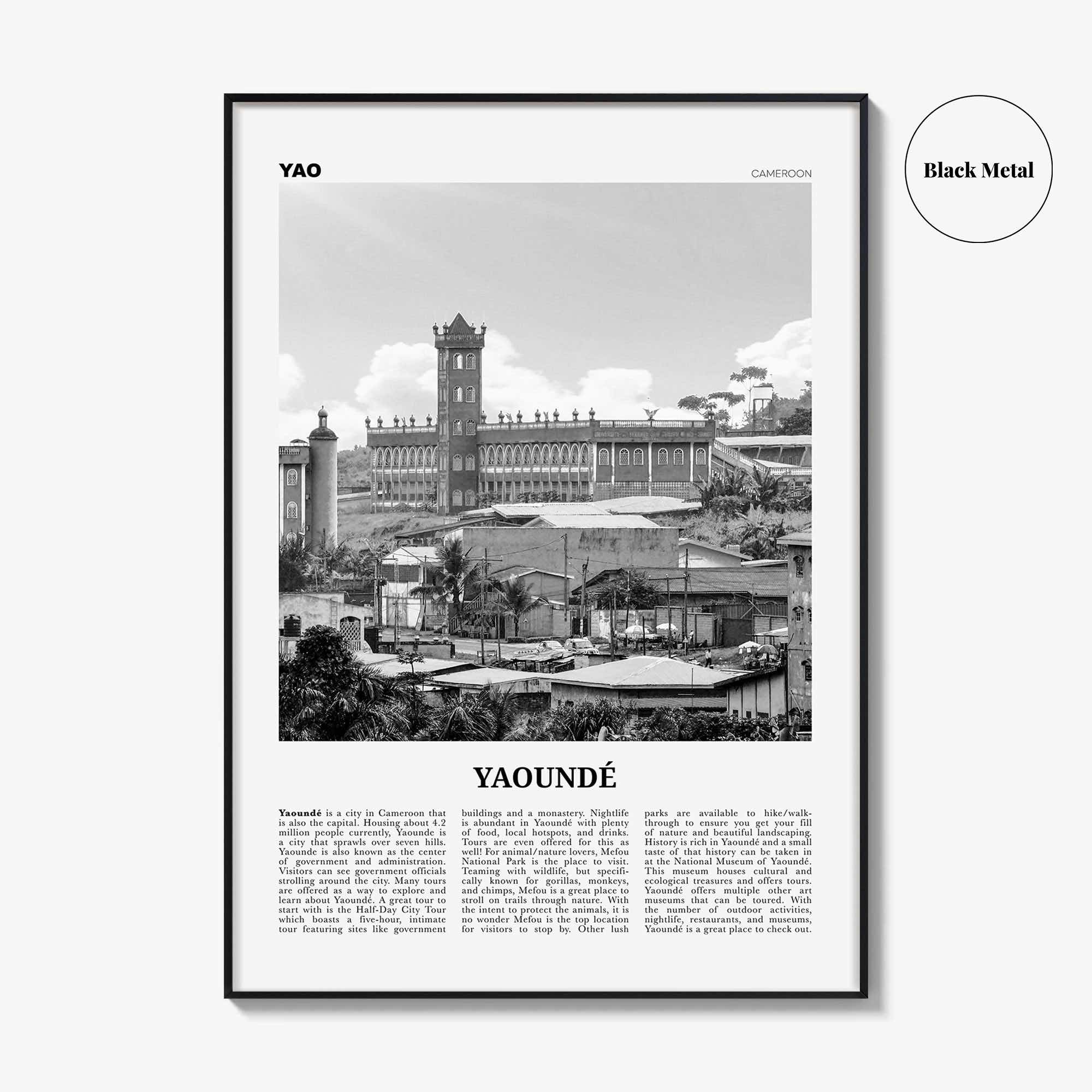 Yaounde Print Black and White, Yaoundé Wall Art, Yaoundé Poster, Yaoundé Photo, Yaoundé Wall Décor, Cameroon Poster Print, Africa