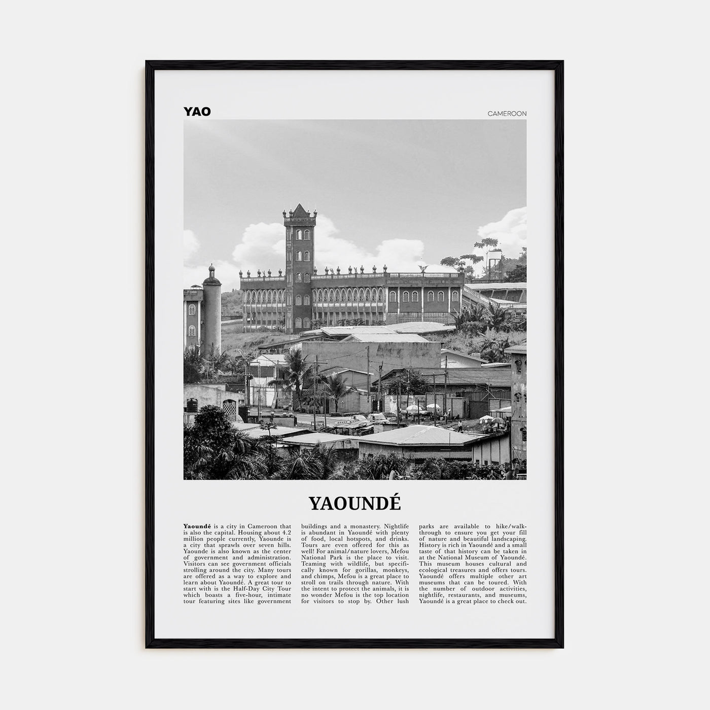 Yaoundé Travel B&W Poster