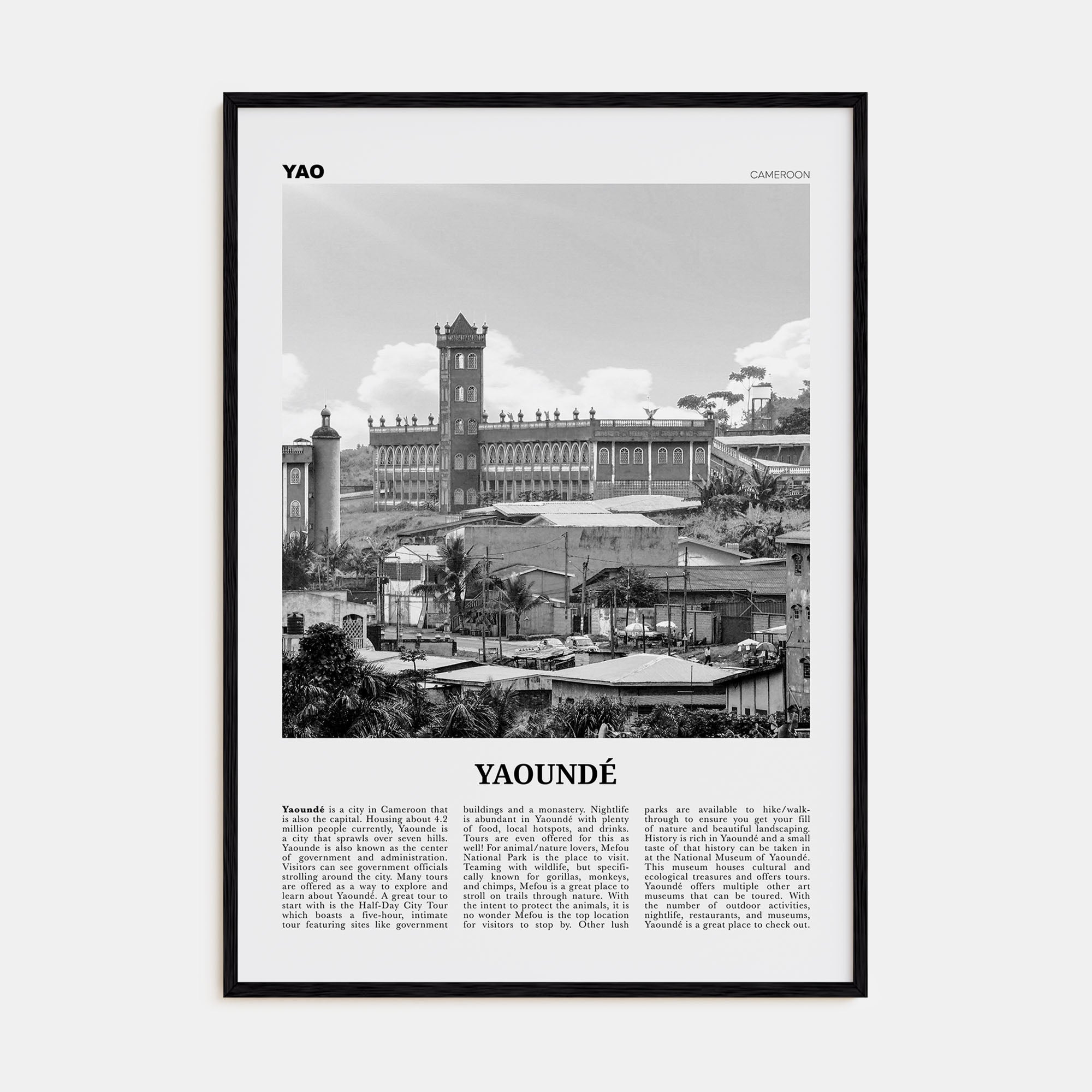 Yaoundé Travel B&W Poster