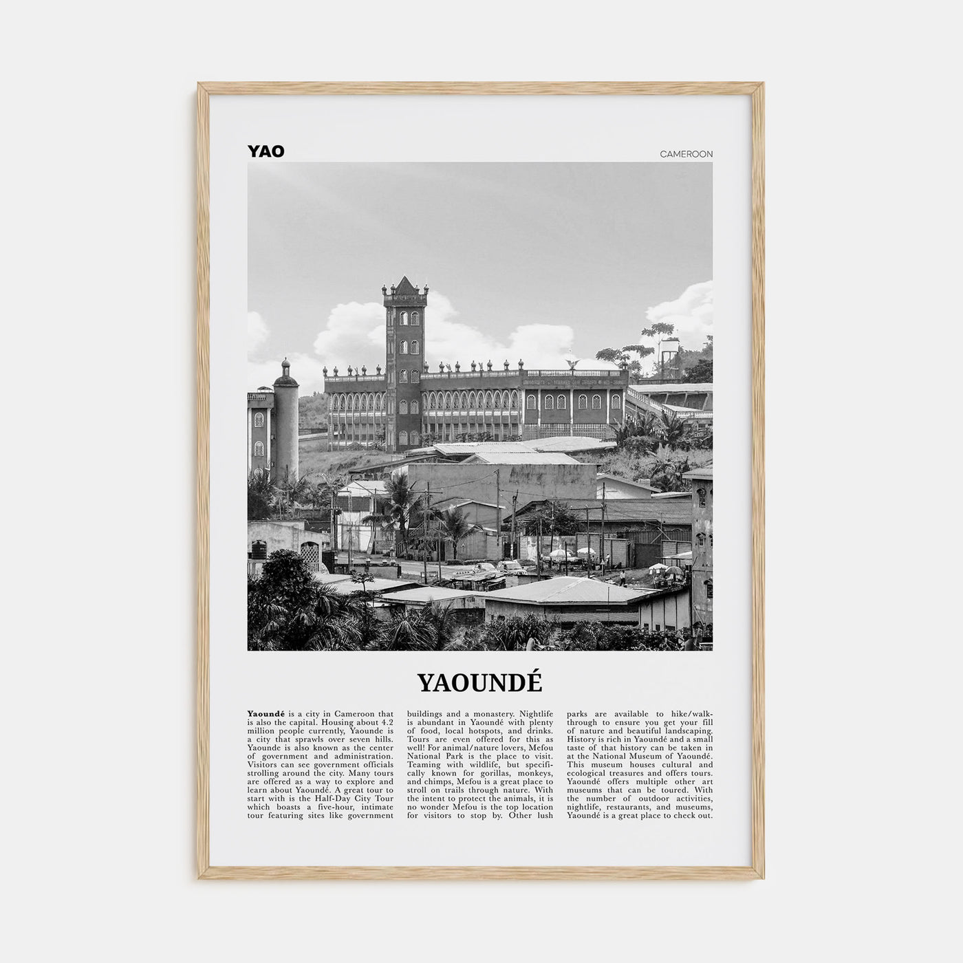 Yaoundé Travel B&W Poster