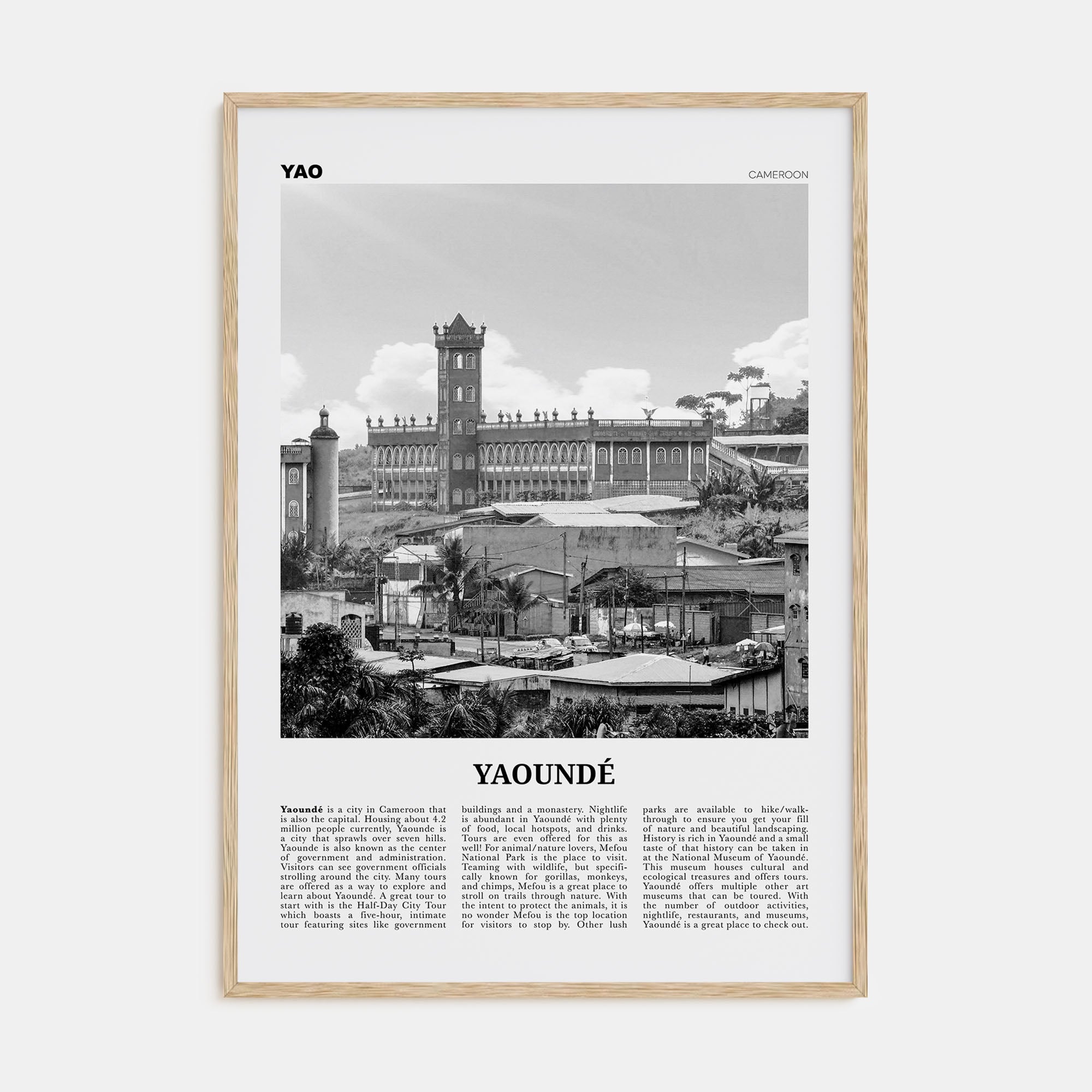 Yaoundé Travel B&W Poster