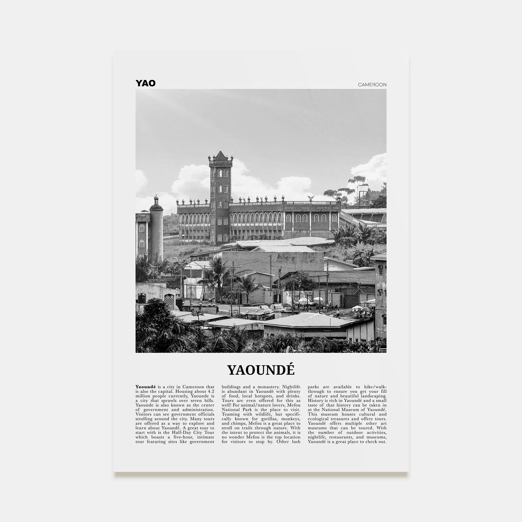 Yaoundé Travel B&W Poster
