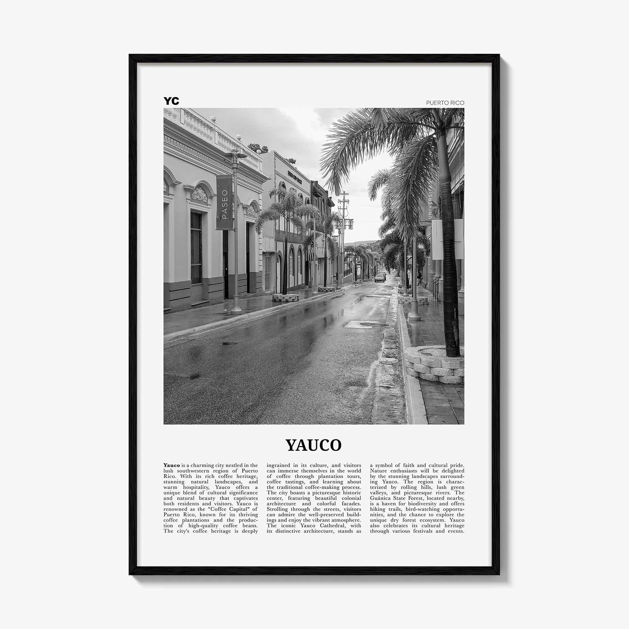 Yauco Print Black and White, Yauco Wall Art, Yauco Poster, Yauco Photo, Yauco Wall Décor, Yauco Map, Puerto Rico