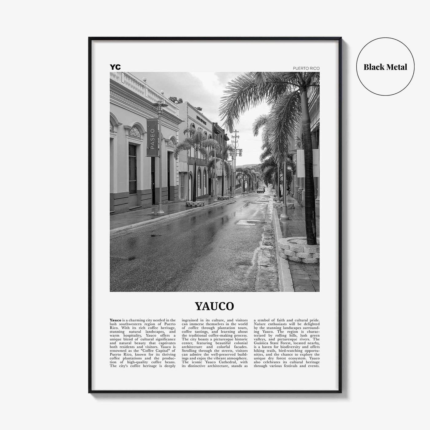 Yauco Print Black and White, Yauco Wall Art, Yauco Poster, Yauco Photo, Yauco Wall Décor, Yauco Map, Puerto Rico