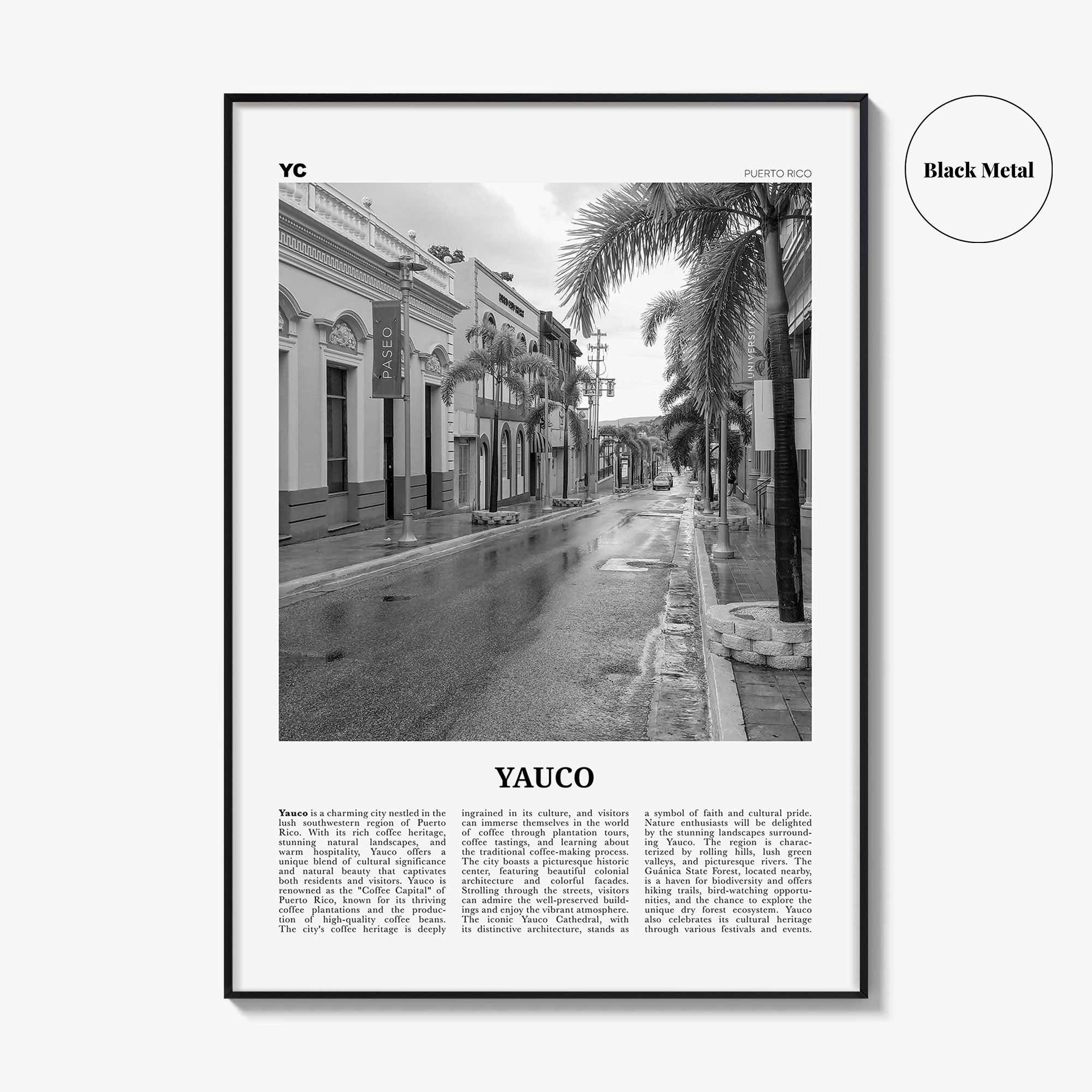 Yauco Print Black and White, Yauco Wall Art, Yauco Poster, Yauco Photo, Yauco Wall Décor, Yauco Map, Puerto Rico