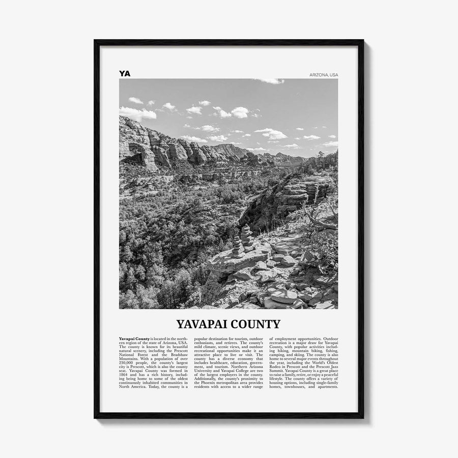 Yavapai County Print Black and White, Yavapai County Wall Art, Yavapai County Poster, Yavapai County Photo, Yavapai Wall Décor, Yavapai Map