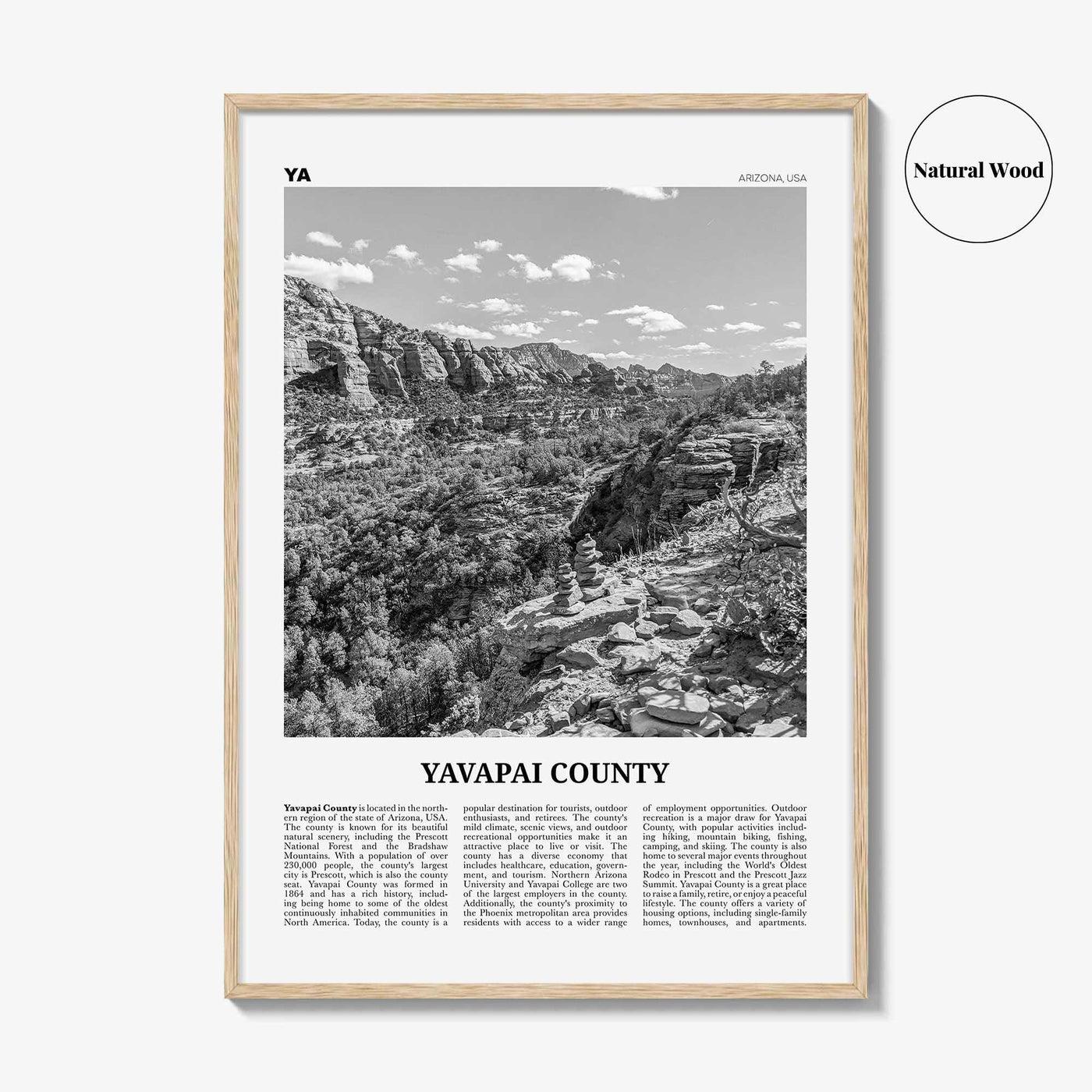 Yavapai County Print Black and White, Yavapai County Wall Art, Yavapai County Poster, Yavapai County Photo, Yavapai Wall Décor, Yavapai Map