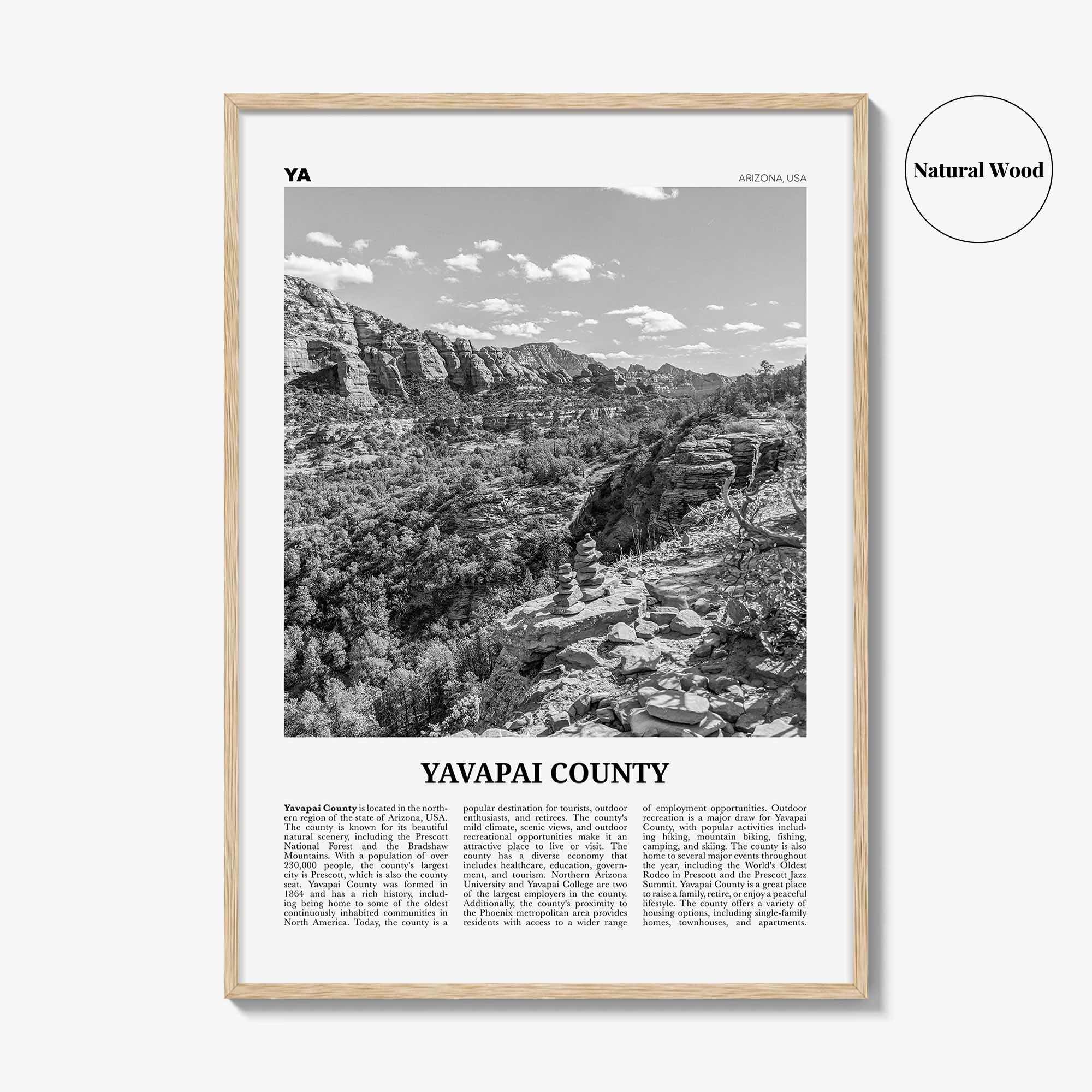 Yavapai County Print Black and White, Yavapai County Wall Art, Yavapai County Poster, Yavapai County Photo, Yavapai Wall Décor, Yavapai Map