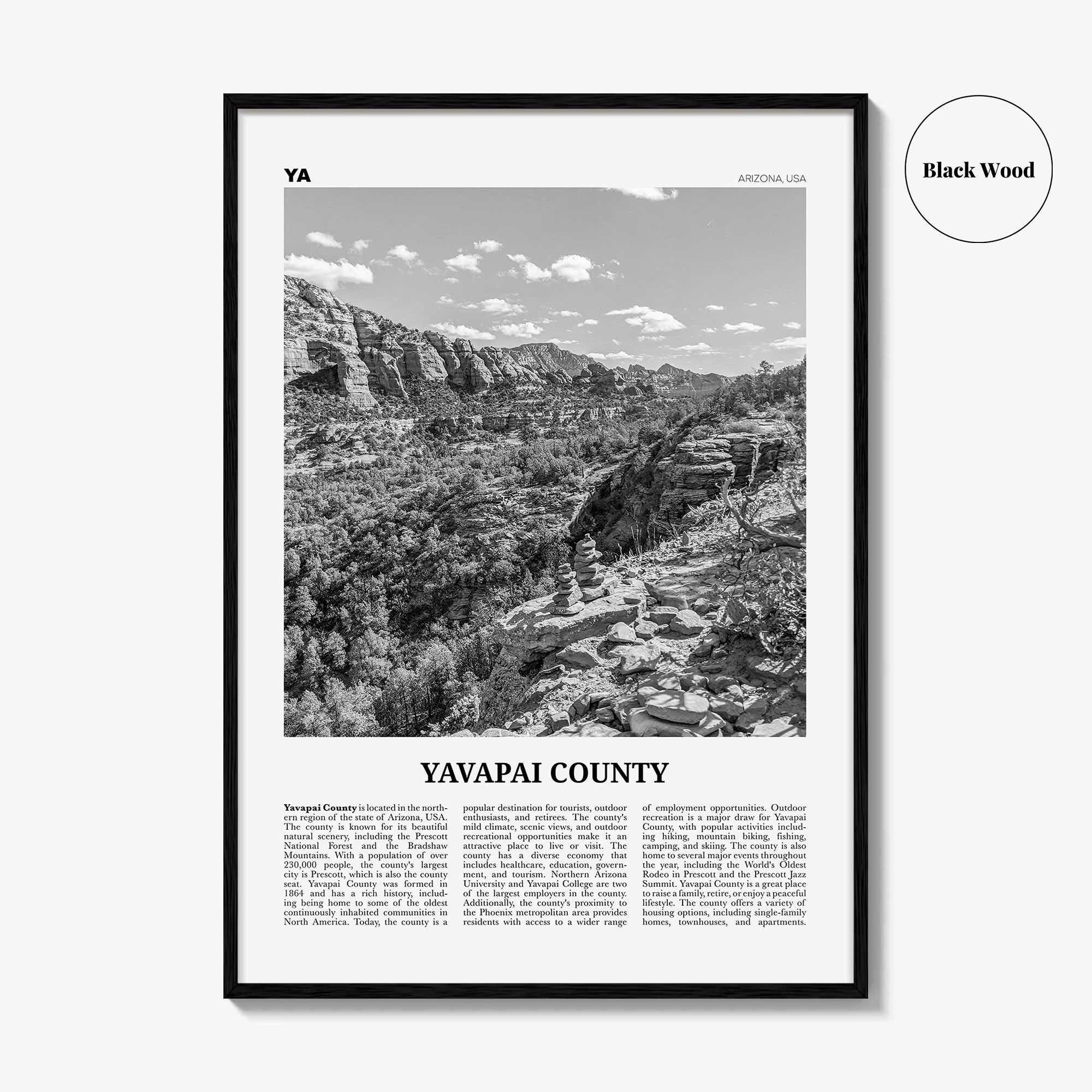 Yavapai County Print Black and White, Yavapai County Wall Art, Yavapai County Poster, Yavapai County Photo, Yavapai Wall Décor, Yavapai Map
