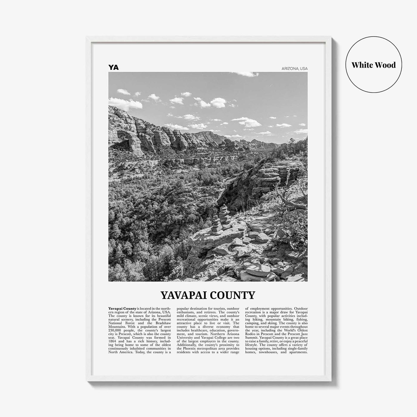 Yavapai County Print Black and White, Yavapai County Wall Art, Yavapai County Poster, Yavapai County Photo, Yavapai Wall Décor, Yavapai Map