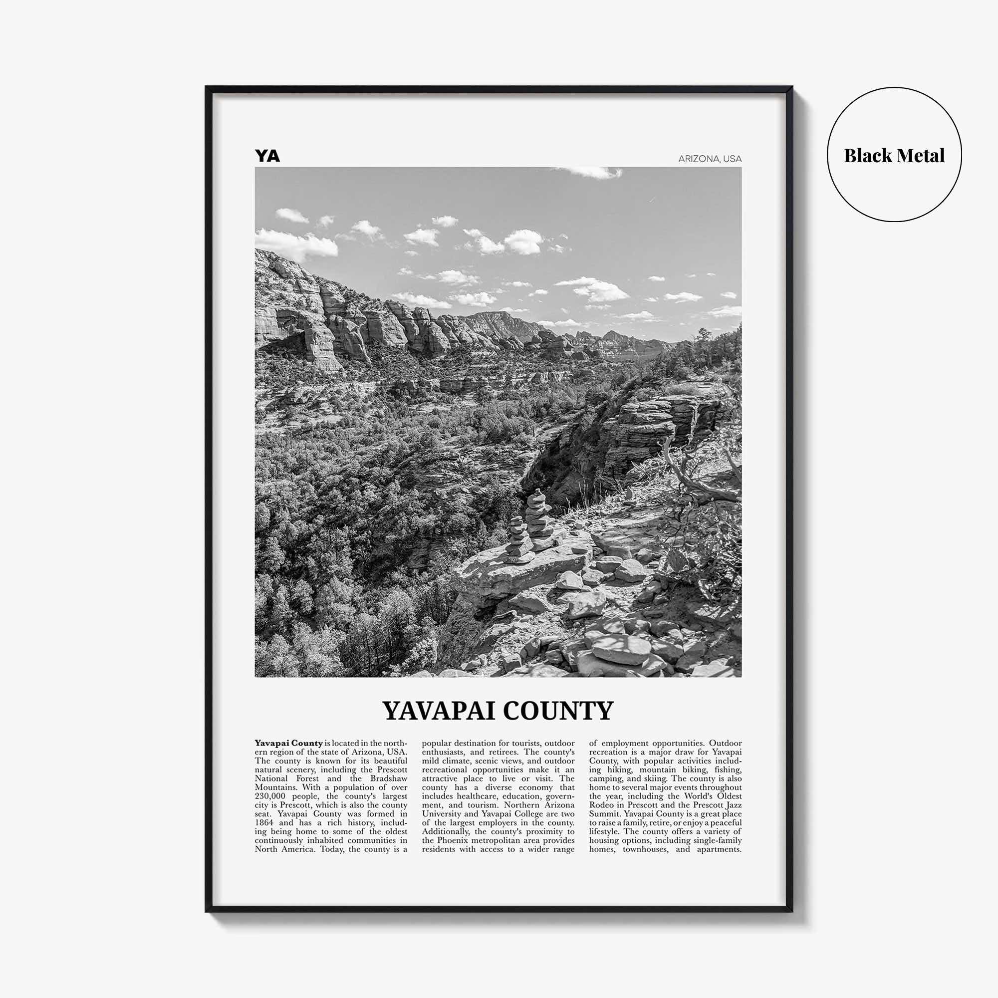Yavapai County Print Black and White, Yavapai County Wall Art, Yavapai County Poster, Yavapai County Photo, Yavapai Wall Décor, Yavapai Map