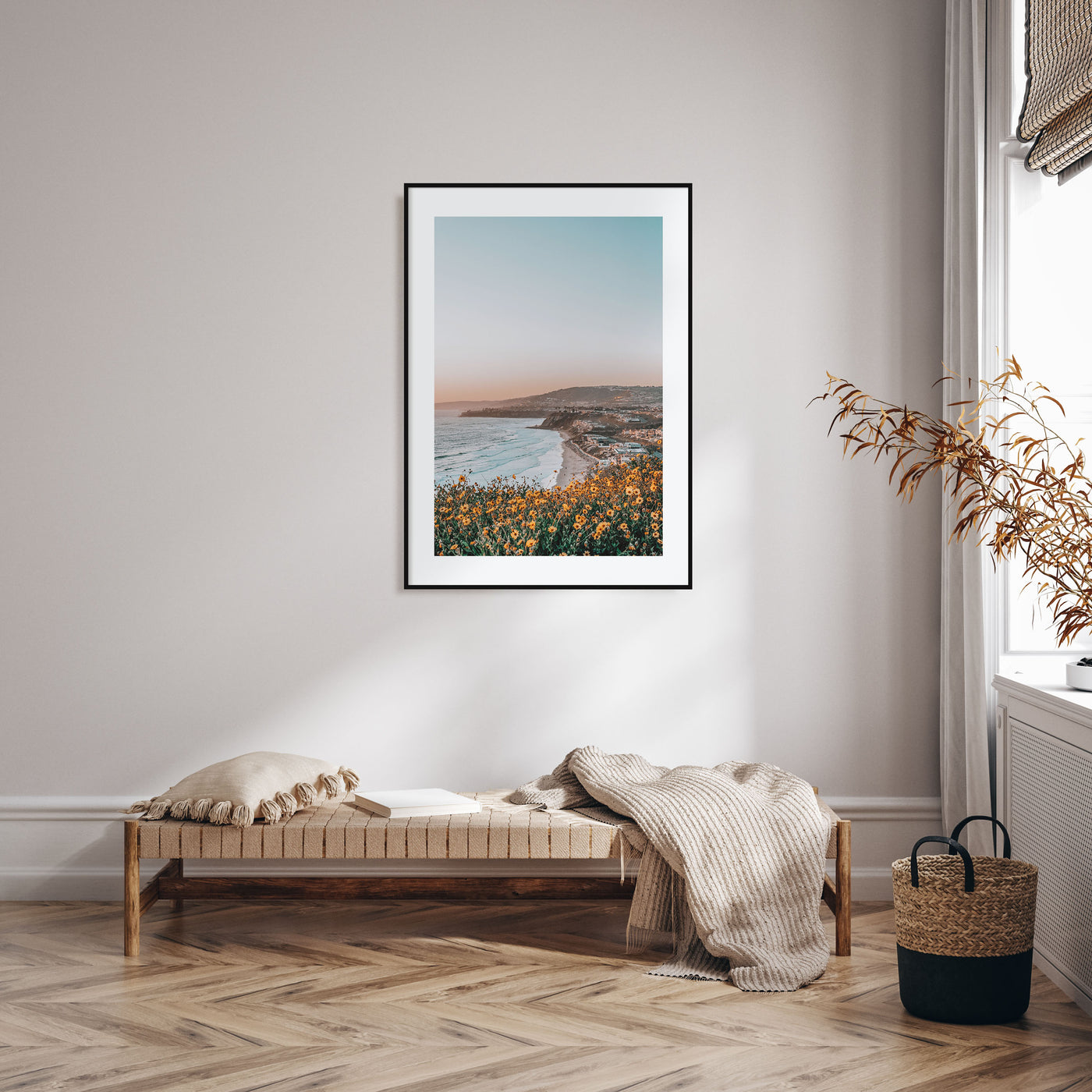Yellow Flowers Ocean Photo Color Poster