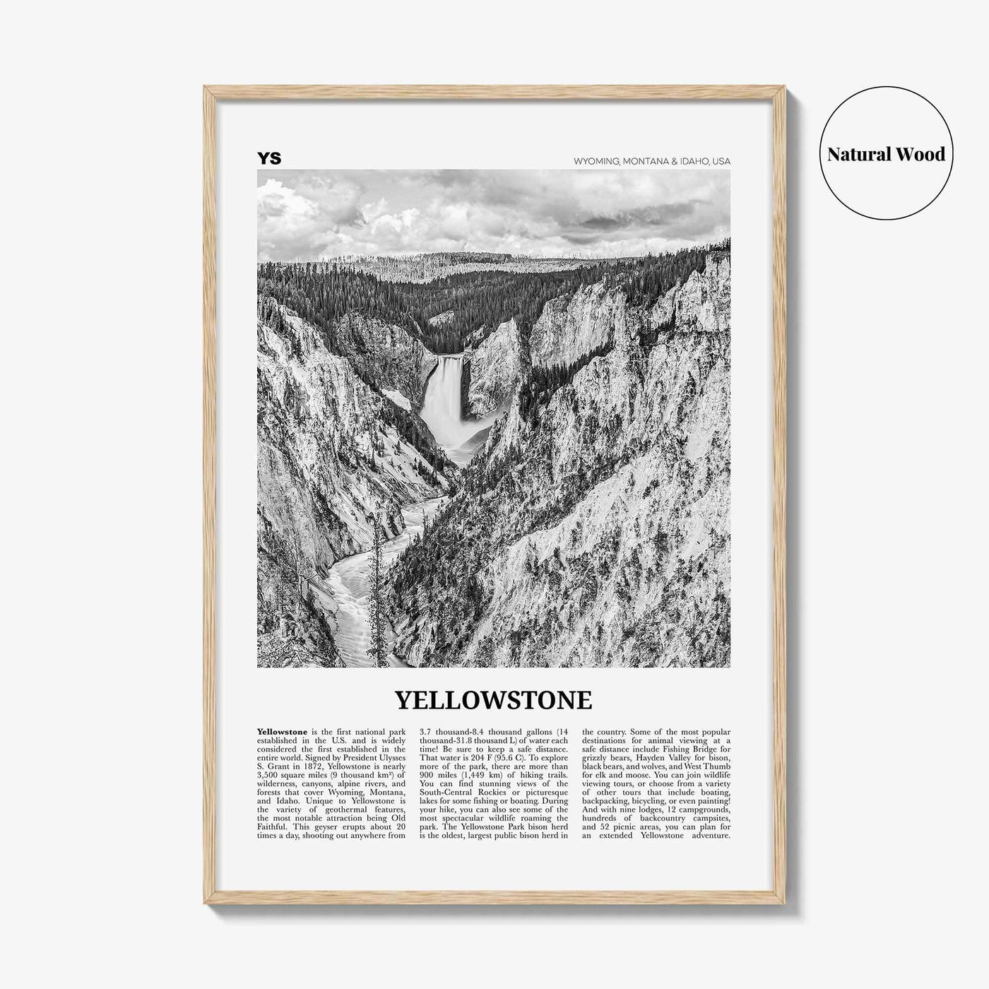 Yellowstone National Park Print Black and White, Yellowstone Wall Art, Yellowstone Poster, Yellowstone Photo, Wyoming, Montana, Idaho, USA
