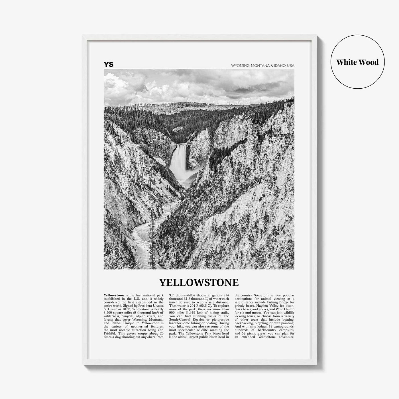 Yellowstone National Park Print Black and White, Yellowstone Wall Art, Yellowstone Poster, Yellowstone Photo, Wyoming, Montana, Idaho, USA