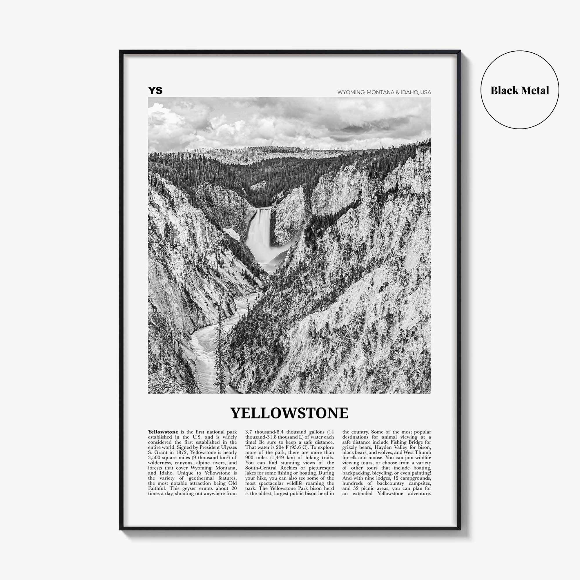 Yellowstone National Park Print Black and White, Yellowstone Wall Art, Yellowstone Poster, Yellowstone Photo, Wyoming, Montana, Idaho, USA