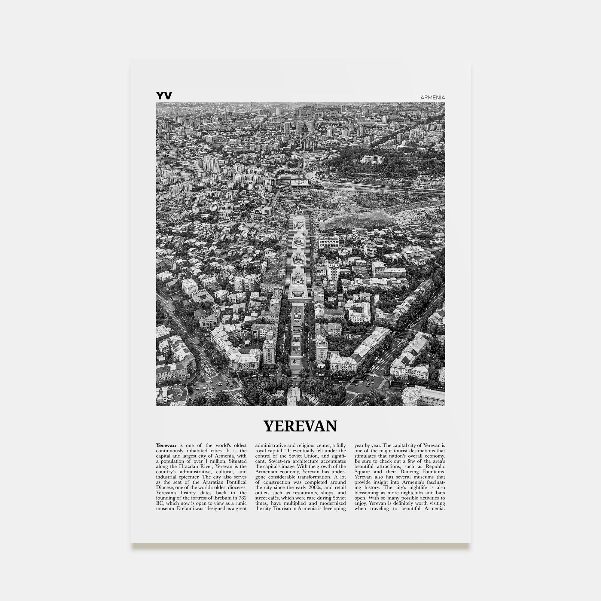 Yerevan Travel B&W Poster