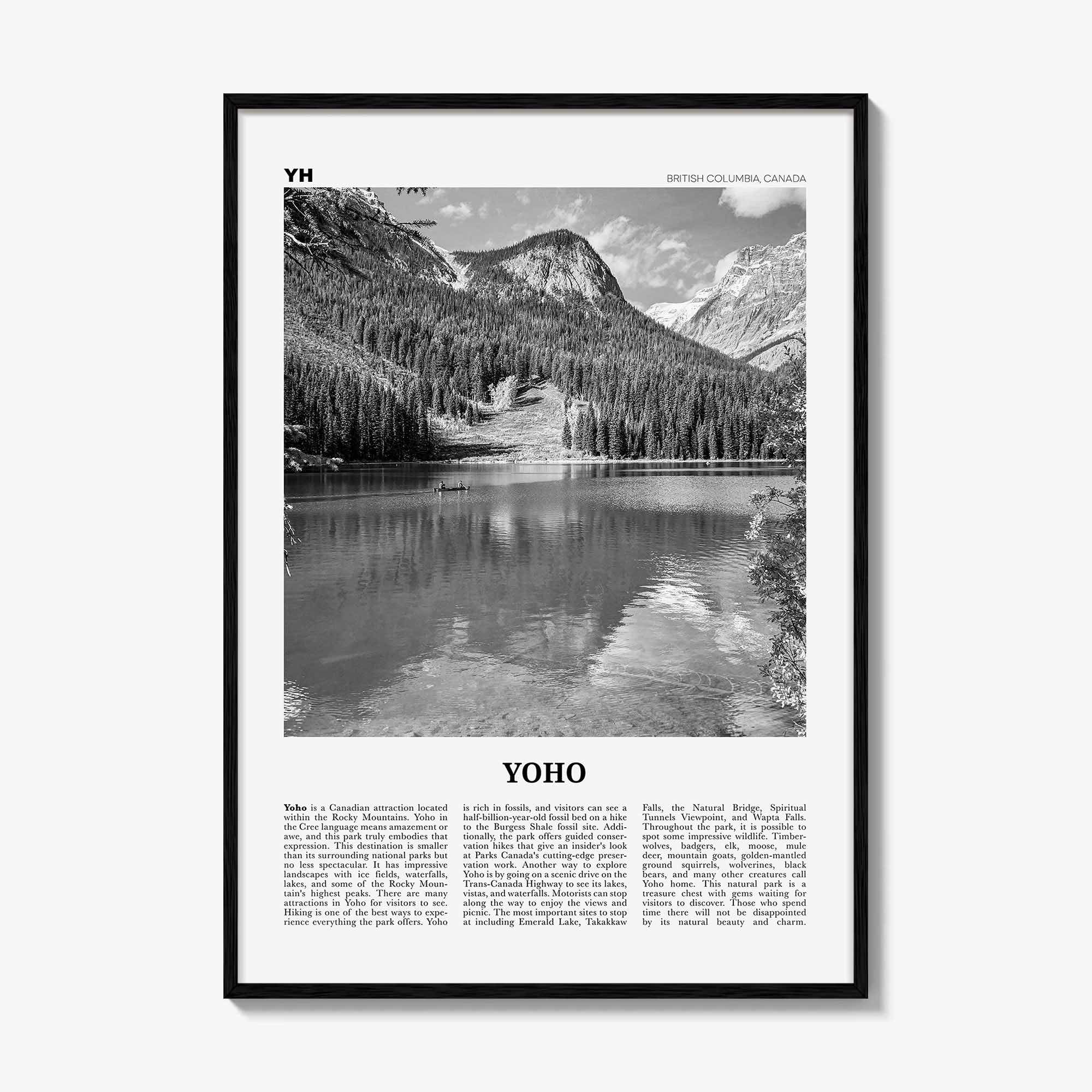 Yoho National Park Print Black and White, Yoho Wall Art, Yoho Poster, Yoho Photo, Yoho Wall Décor, Yoho Map, British Columbia, Canada