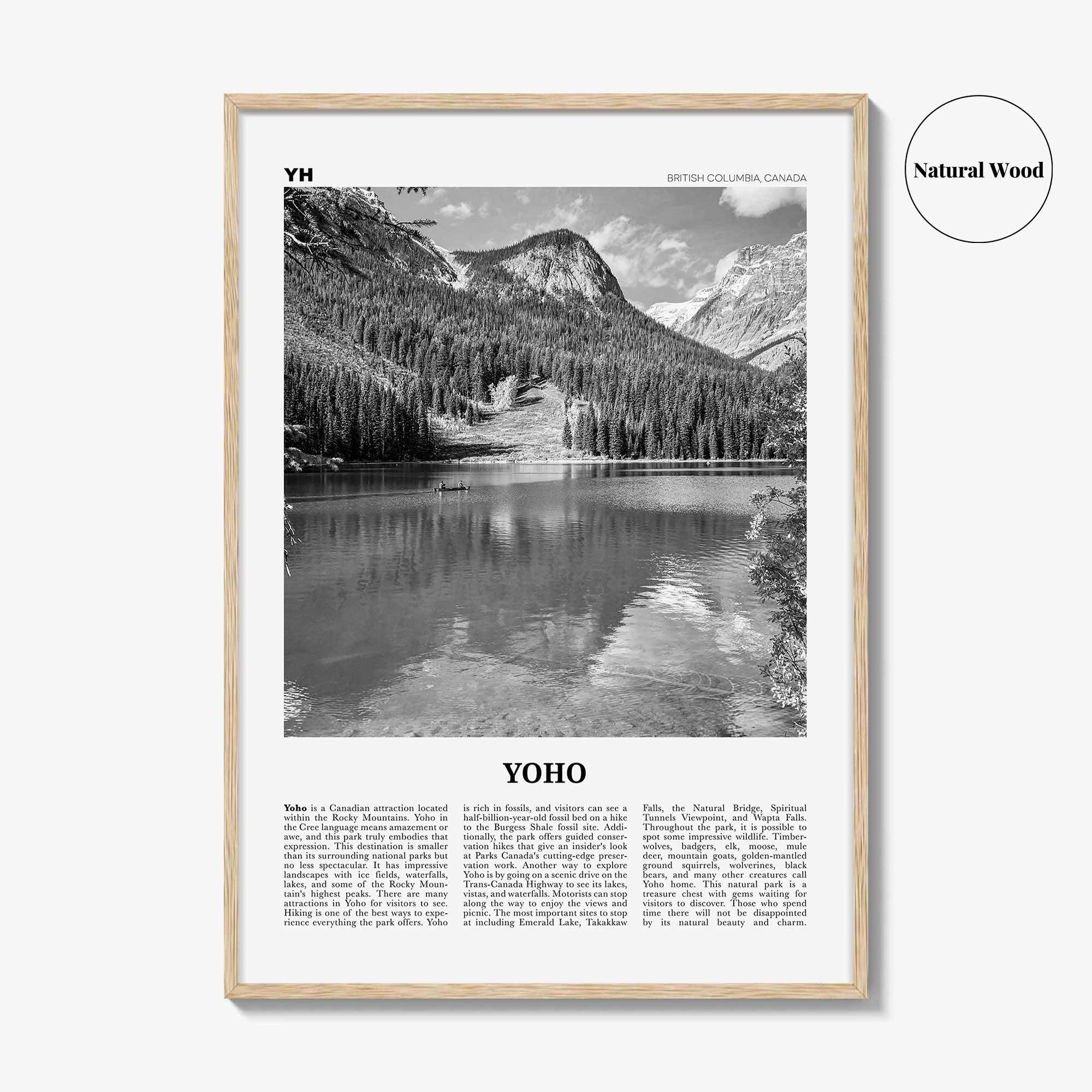 Yoho National Park Print Black and White, Yoho Wall Art, Yoho Poster, Yoho Photo, Yoho Wall Décor, Yoho Map, British Columbia, Canada