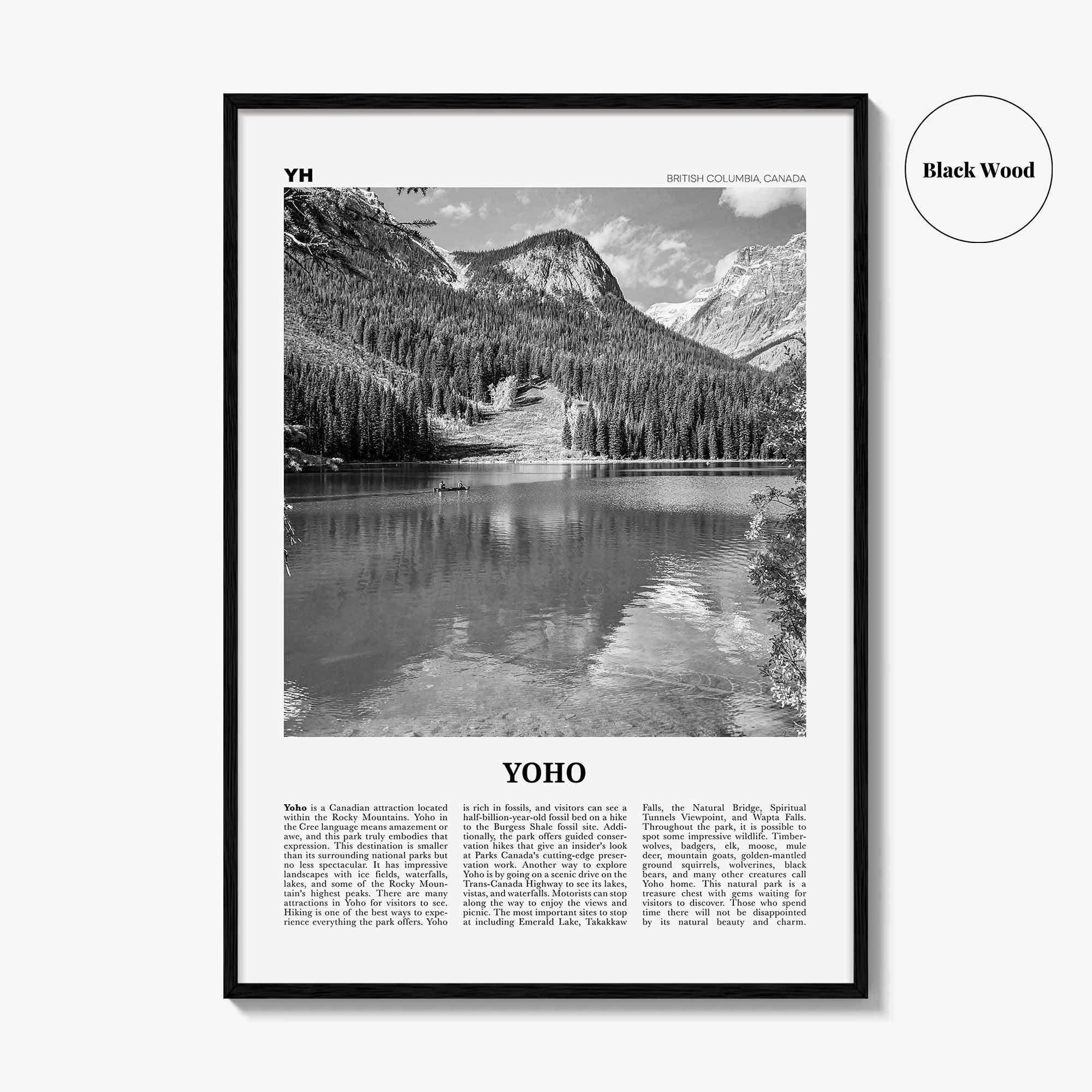 Yoho National Park Print Black and White, Yoho Wall Art, Yoho Poster, Yoho Photo, Yoho Wall Décor, Yoho Map, British Columbia, Canada