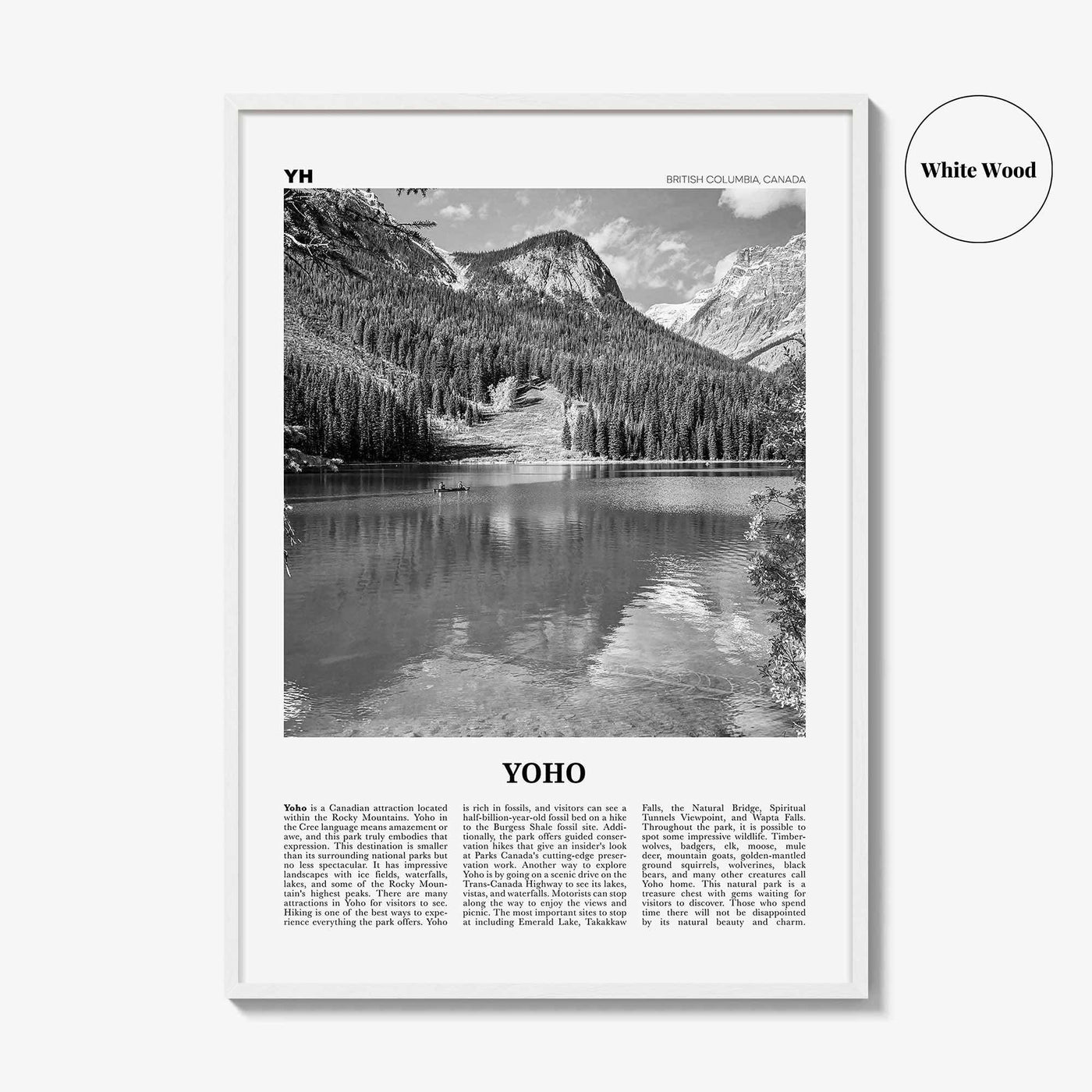 Yoho National Park Print Black and White, Yoho Wall Art, Yoho Poster, Yoho Photo, Yoho Wall Décor, Yoho Map, British Columbia, Canada