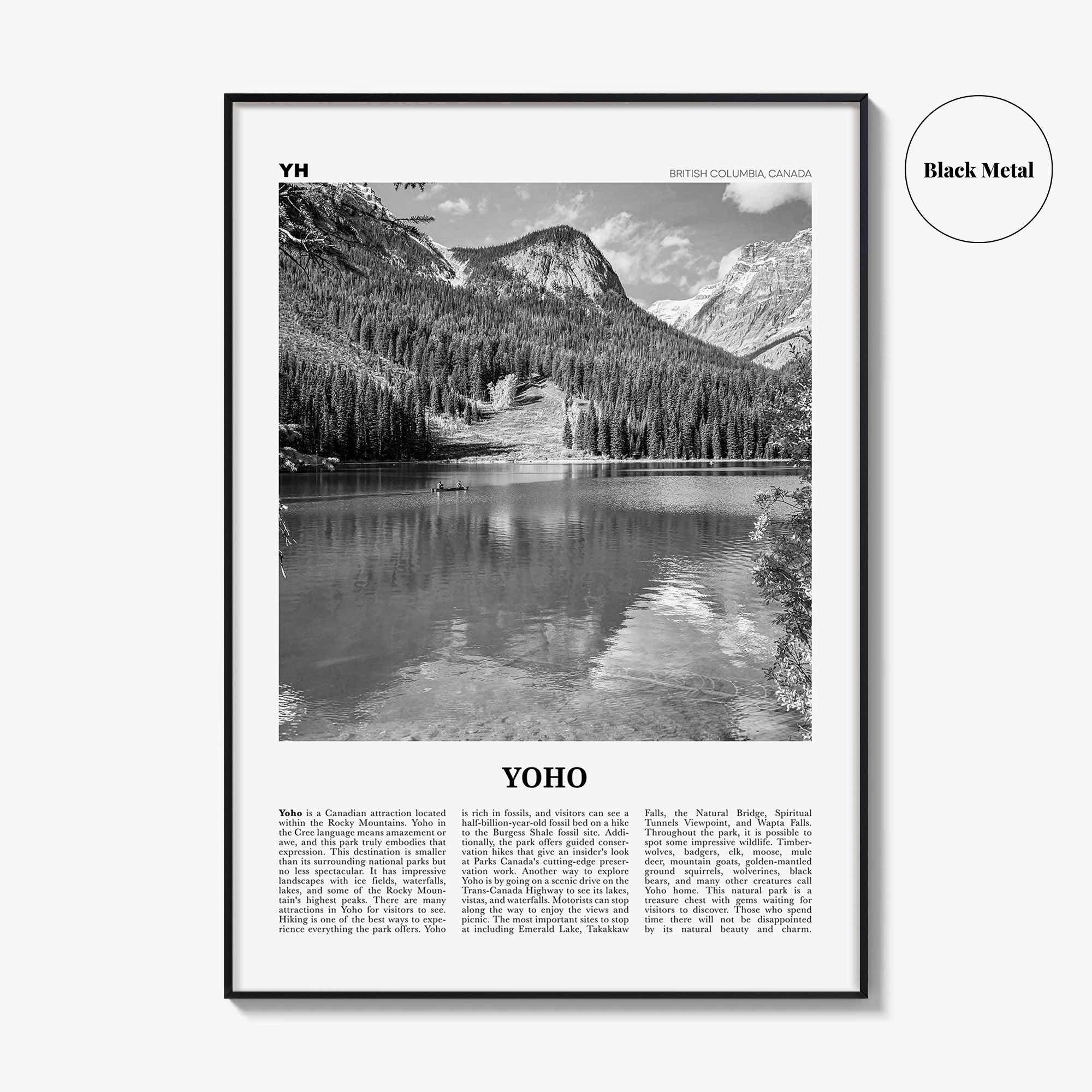 Yoho National Park Print Black and White, Yoho Wall Art, Yoho Poster, Yoho Photo, Yoho Wall Décor, Yoho Map, British Columbia, Canada
